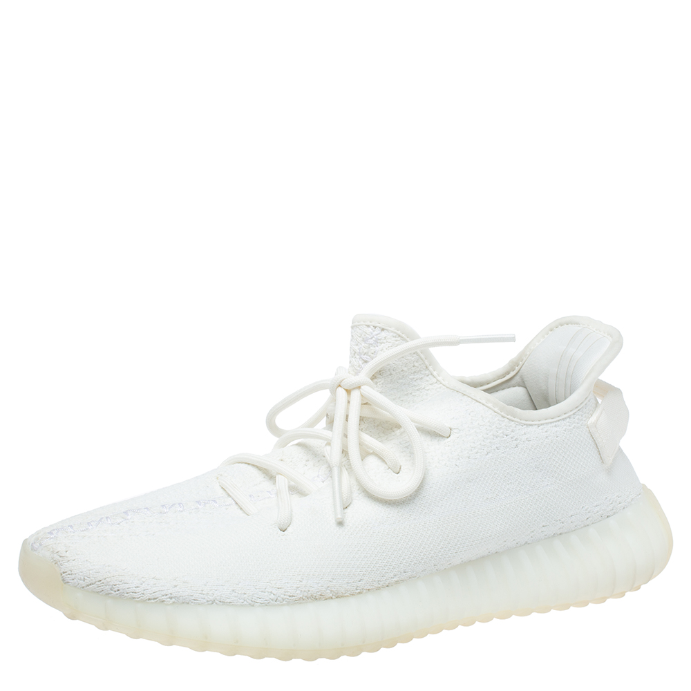 Image of Yeezy x Adidas White Cotton Knit Boost  V Cream White Sneakers Size .