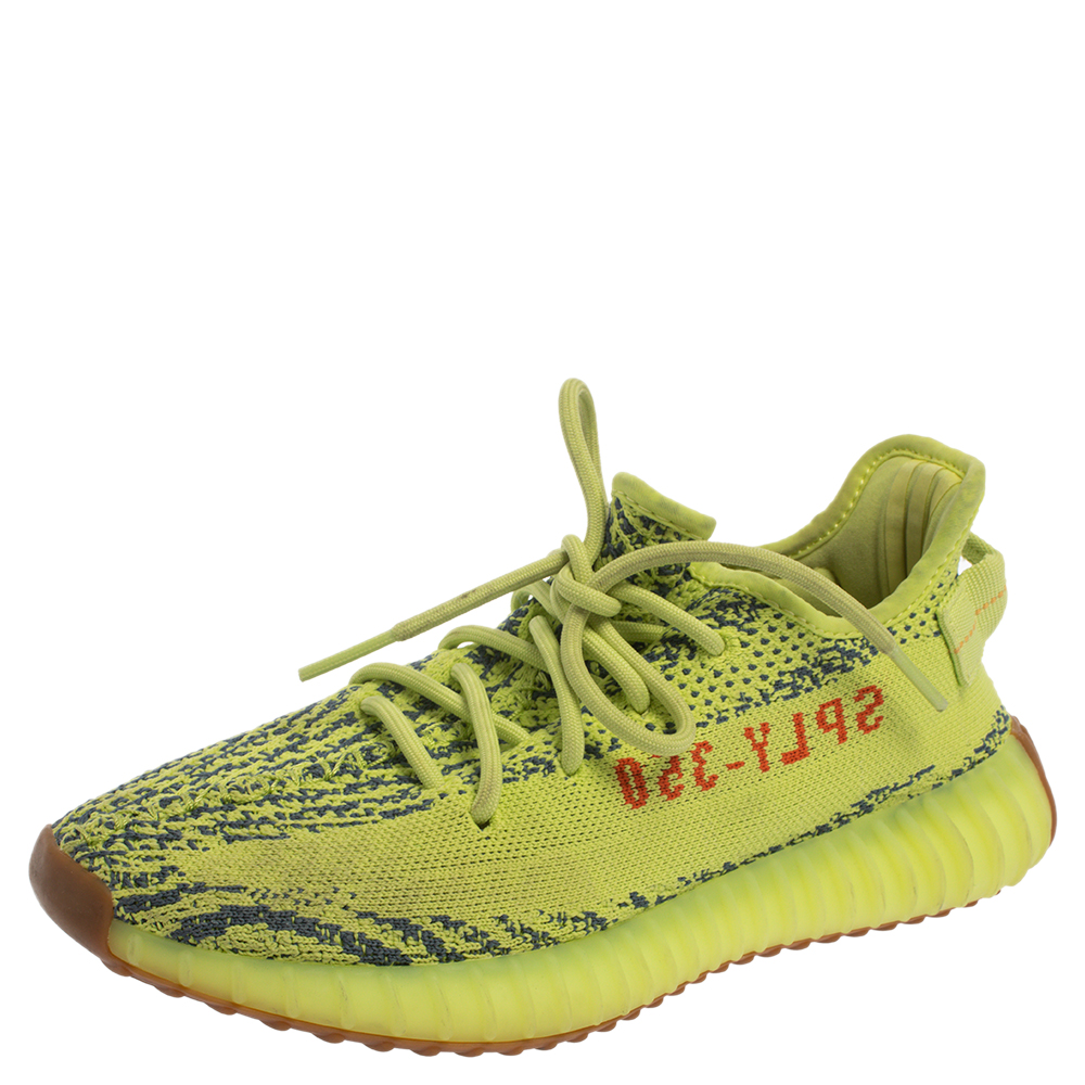 Image of Yeezy x Adidas Cotton Knit Semi Frozen Yellow Boost  V Sneakers Size .