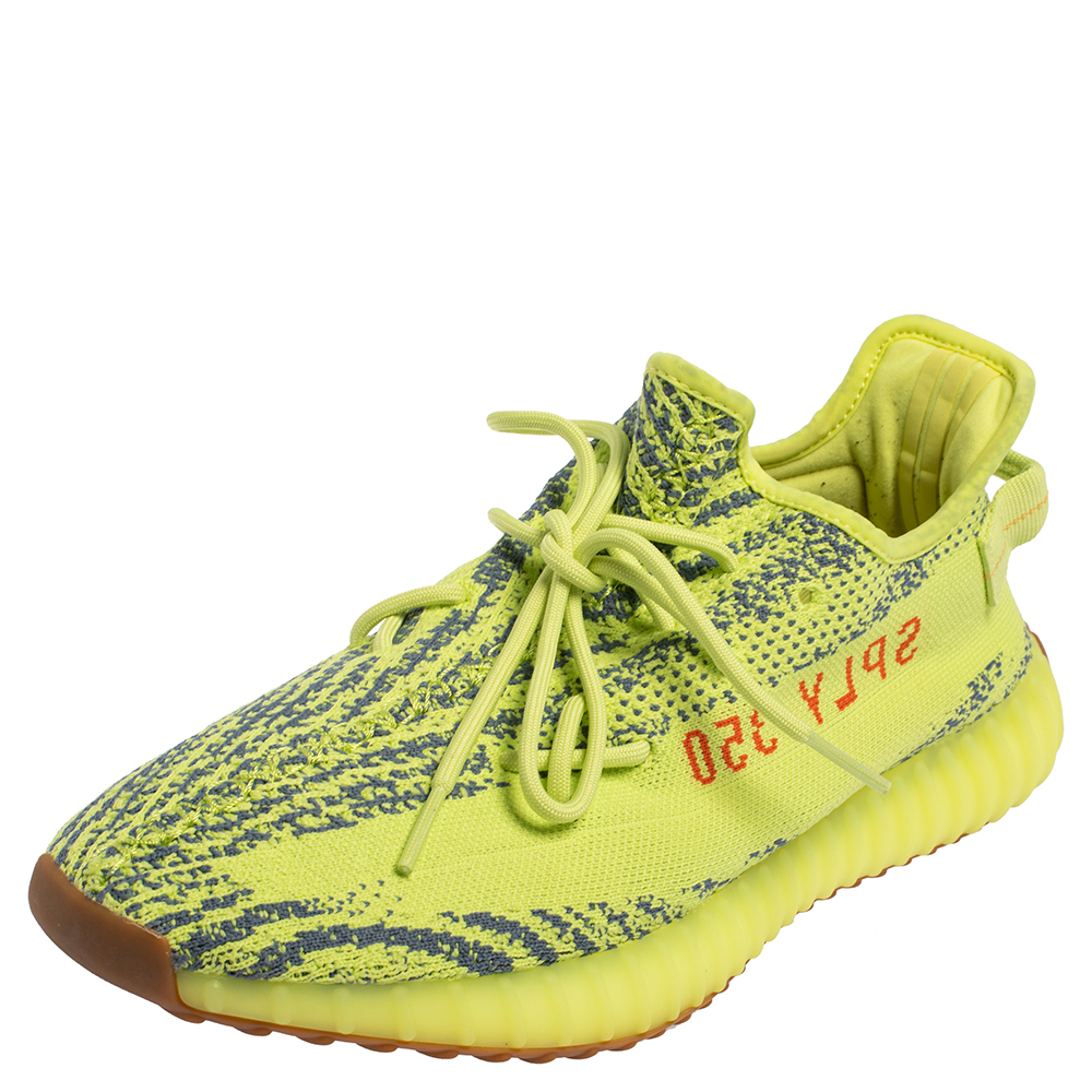 Yeezy x Adidas Green/Blue Knit Fabric Boost 350 V2 Zebra Sneakers Size 47 1/3