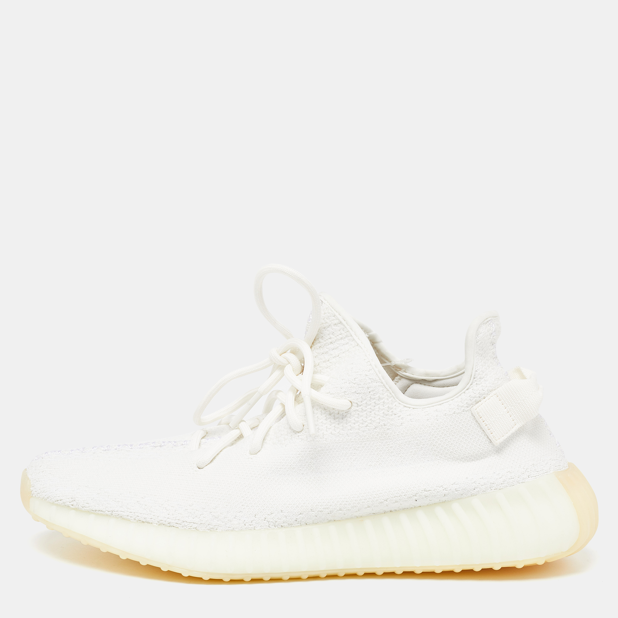 Yeezy X Adidas Off White Knit Fabric Boost 350 V2 Triple White Sneakers Size 46 2/3