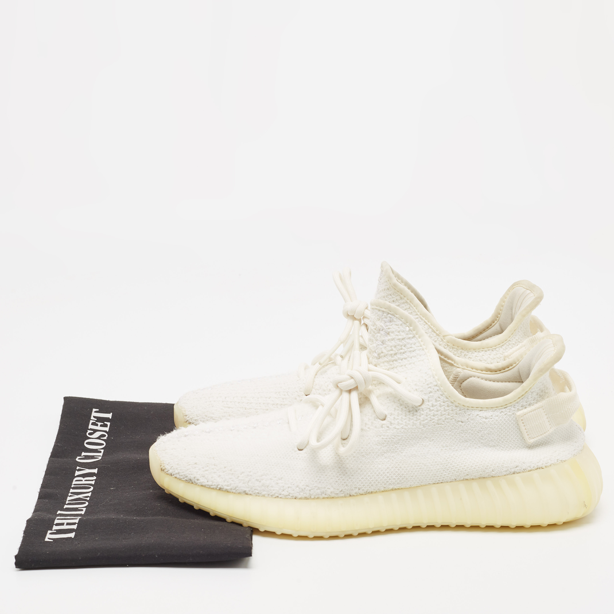 Adidas X Yeezy White Cotton Knit Fabric Boost 350 V2 Triple White Sneakers Size 43 1/3