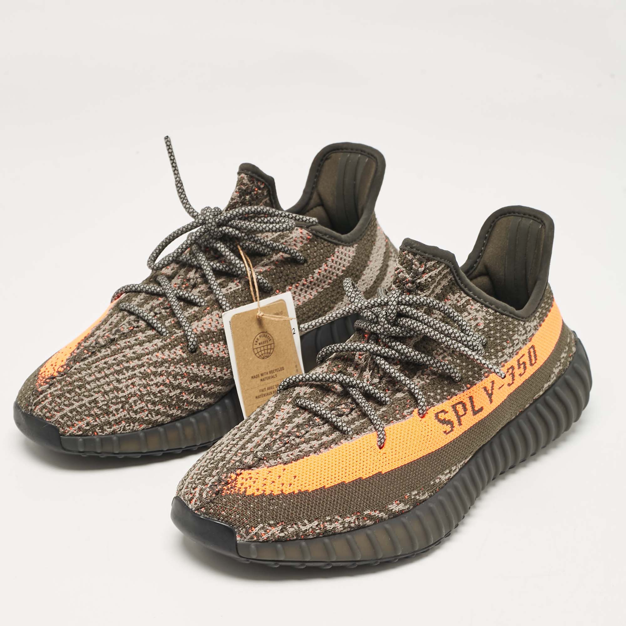 Yeezy X Adidas Green Knit Fabric Boost 350 V2 Carbon Beluga Sneakers Size 43 1/3