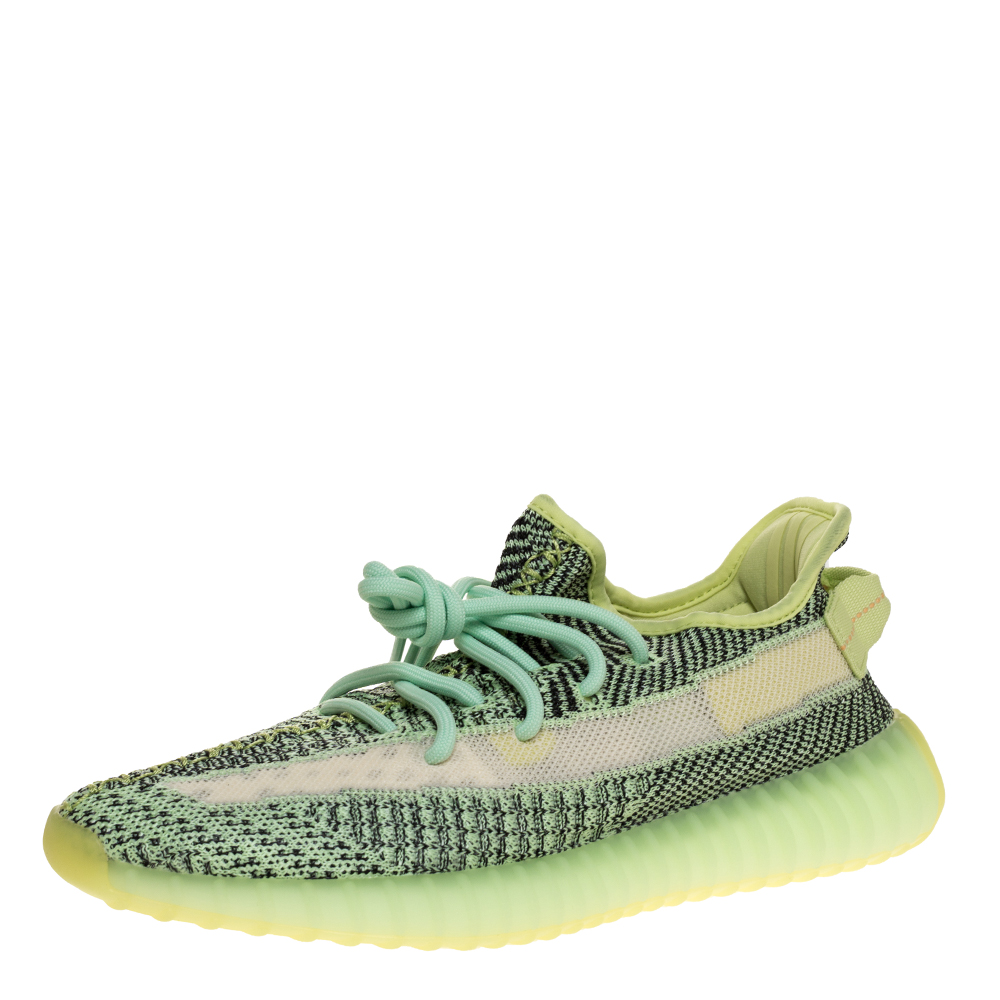 Image of Yeezy x Adidas Green Knit Fabric Boost  V Yeezreel Reflective Sneakers Size .