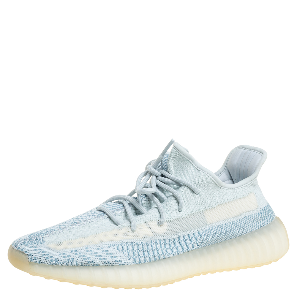 Image of Yeezy x Adidas Blue/White Cotton Knit Boost  V 'Cloud White' Sneakers Size .
