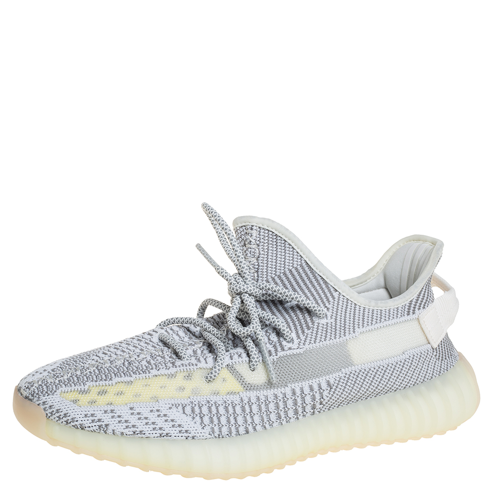 Yeezy x adidas White/Grey Knit Fabric Boost 350 V2 Static Non Reflective Sneakers Size 44 2/3