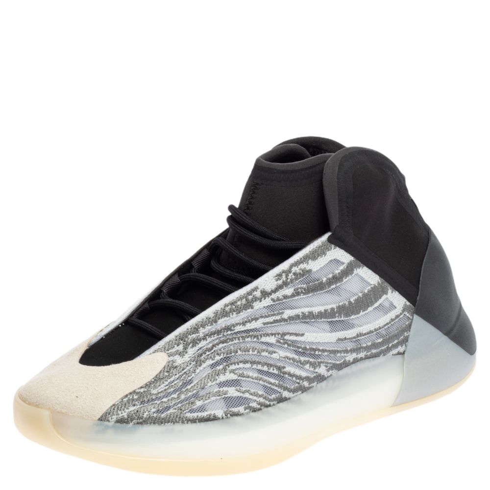 Yeezy x adidas Grey/Black Mesh And Neoprene QNTM High Top Sneakers Size 43 1/3