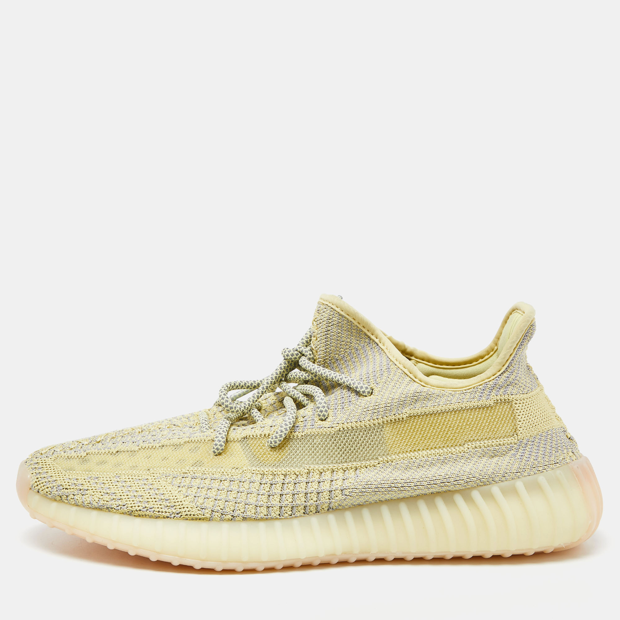 Yeezy X Adidas Yellow/Grey Knit Fabric Boost 350 V2 Antlia Non-Reflective Sneakers Size 45 1/3