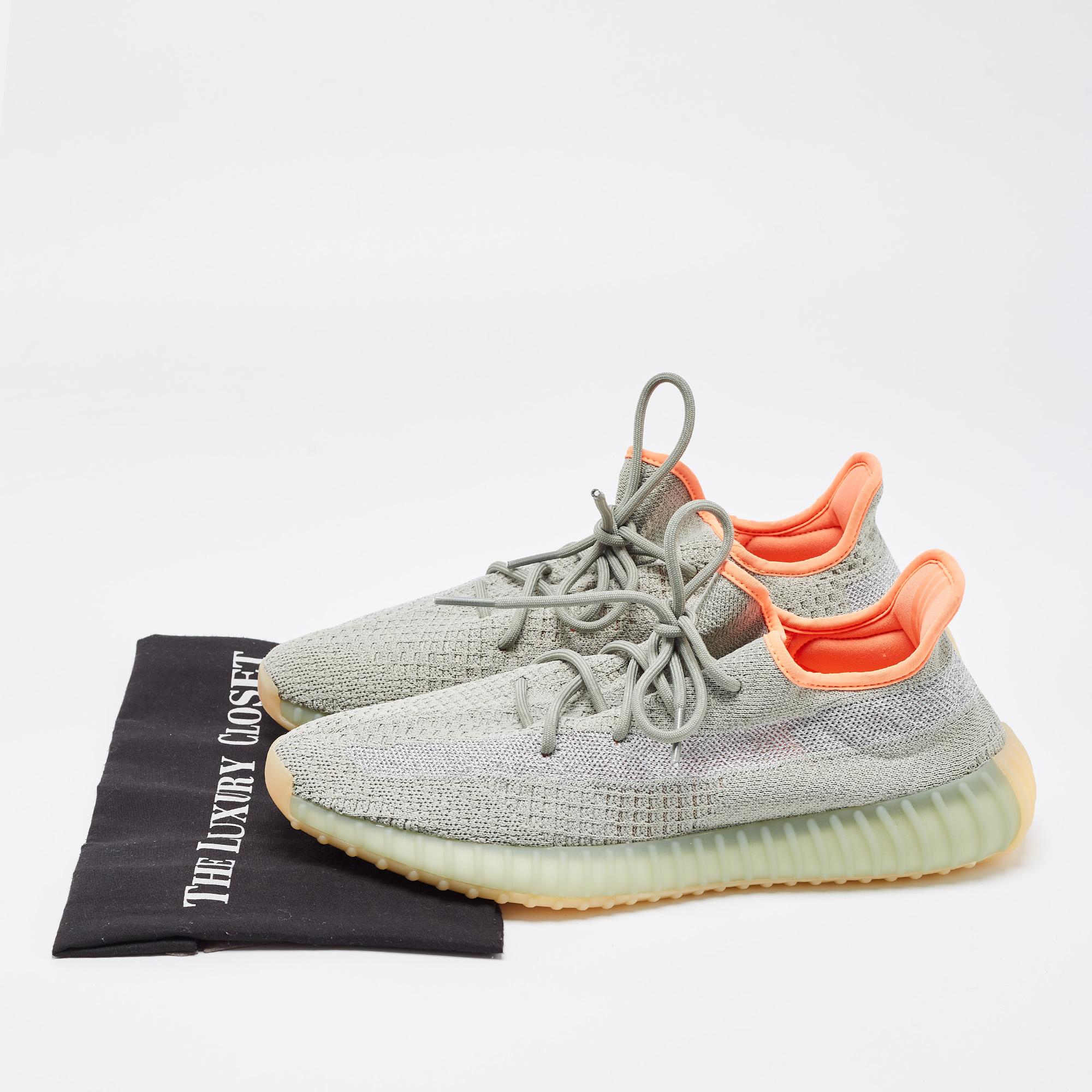 Yeezy X Adidas Green Knit Fabric Boost 350 V2 Desert Sage Sneakers Size 47 1/3