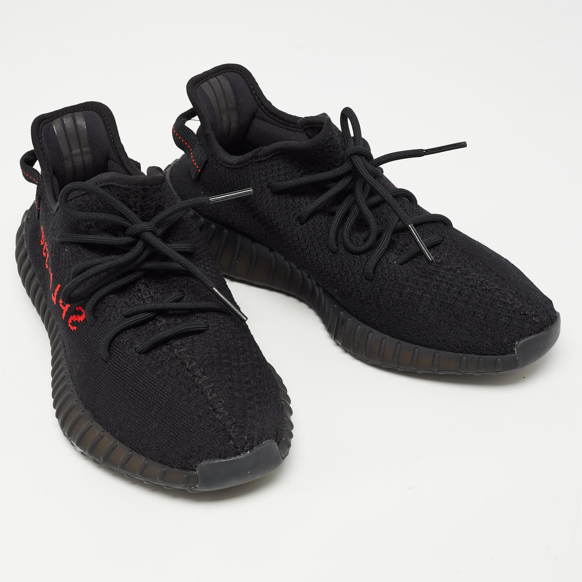 Yeezy X Adidas Black/Red Knit Fabric Boost 350 V2 Bred Sneakers Size 44