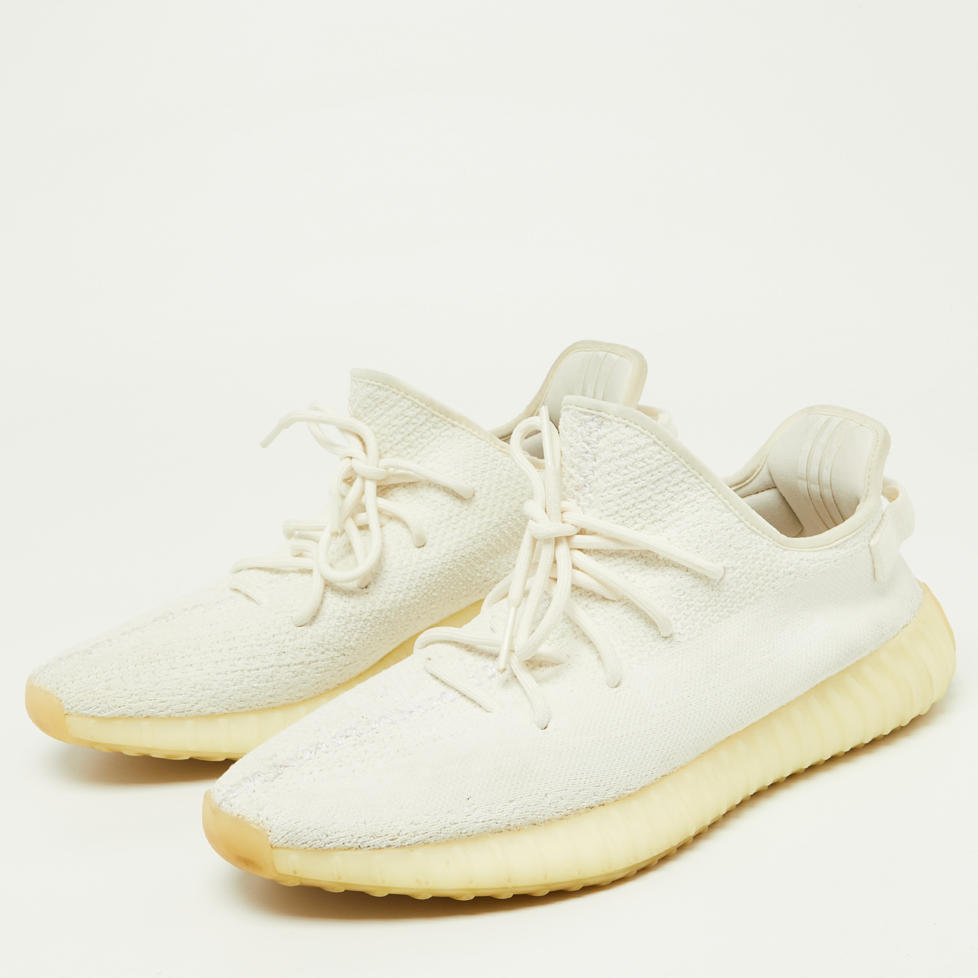 Yeezy X Adidas White Knit Fabric Boost 350 V2 Cream Sneakers Size 48