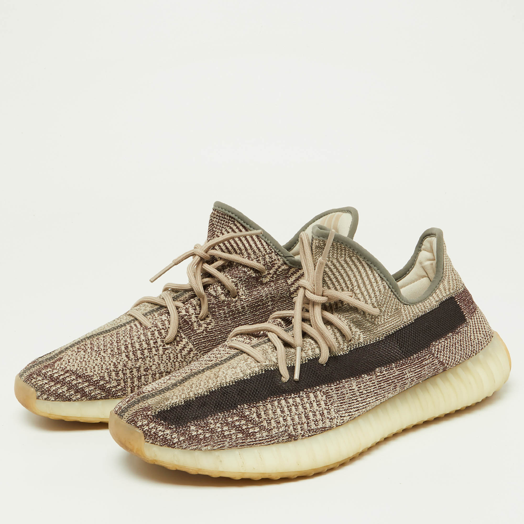 Yeezy X Adidas Brown/Beige Knit Fabric Boost 350 V2 Zyon Sneakers Size 48