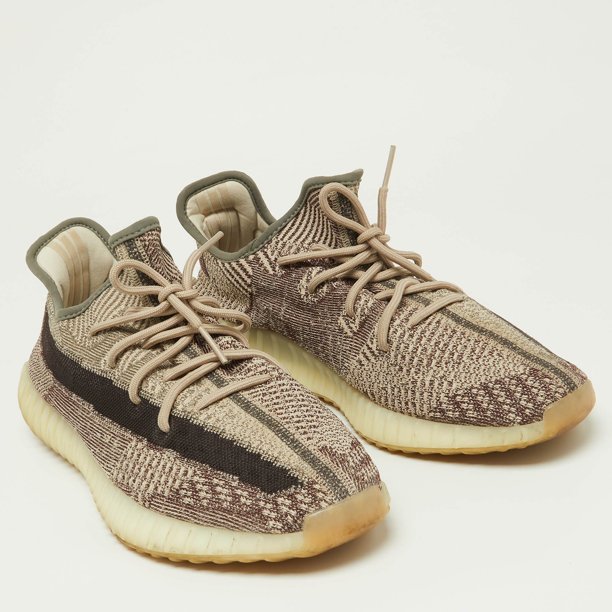 Yeezy X Adidas Brown/Beige Knit Fabric Boost 350 V2 Zyon Sneakers Size 48