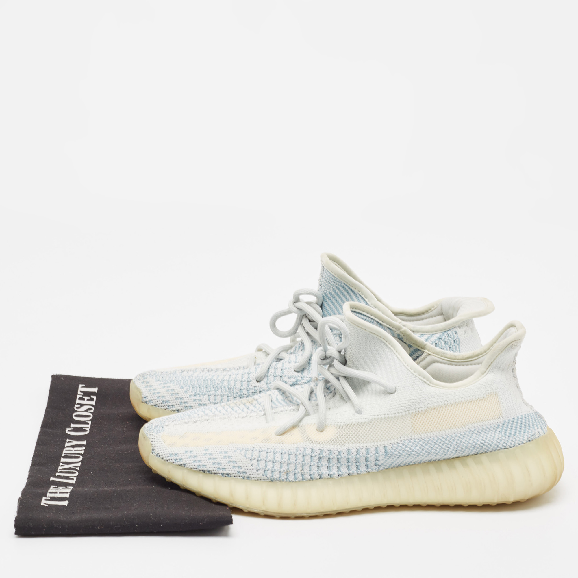 Yeezy X Adidas Blue/White Knit Fabric Boost 350 V2 Cloud White Sneakers Size 43 1/3