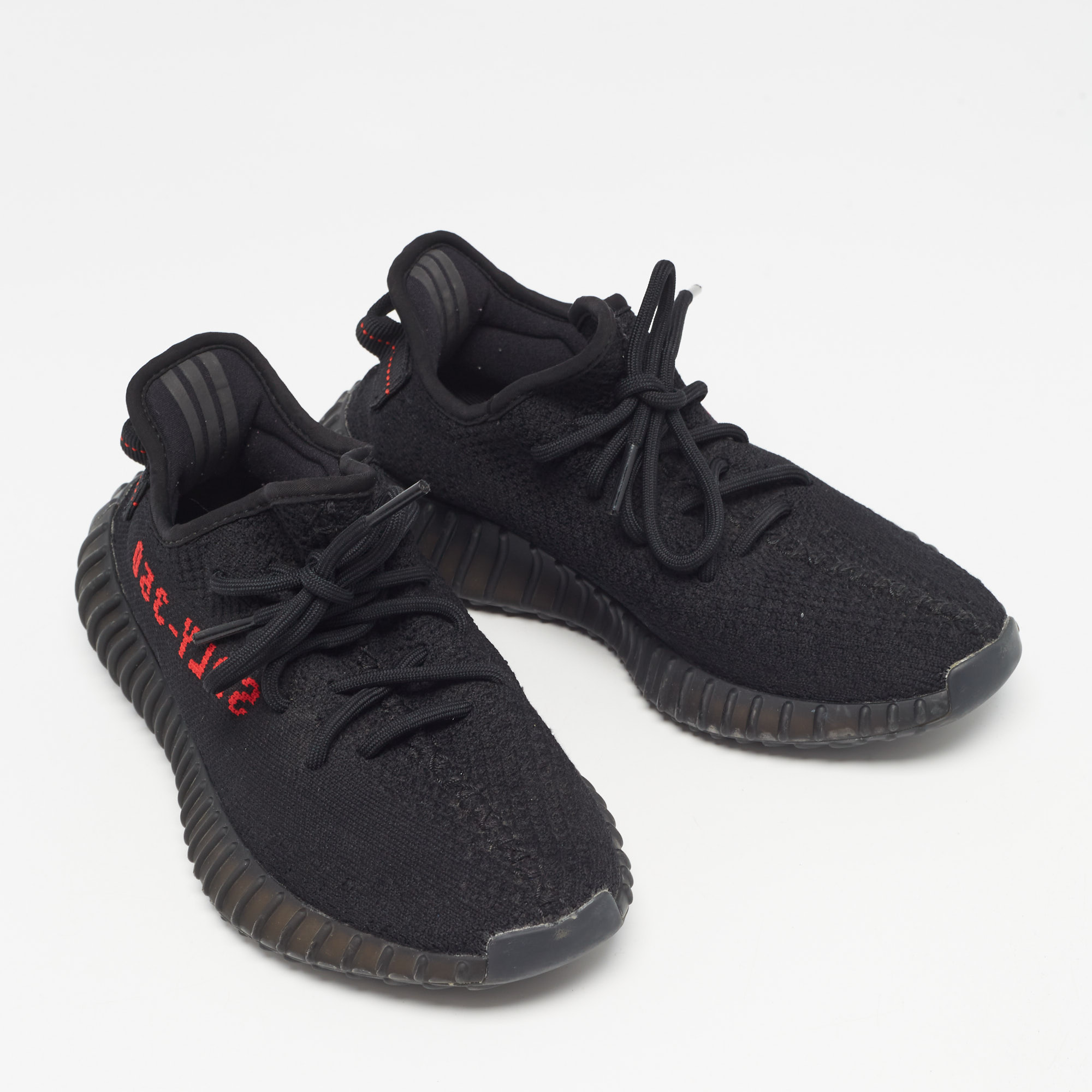 Yeezy X Adidas Black Knit Fabric Boost 350 V2 Black Red Sneakers 38 2/3