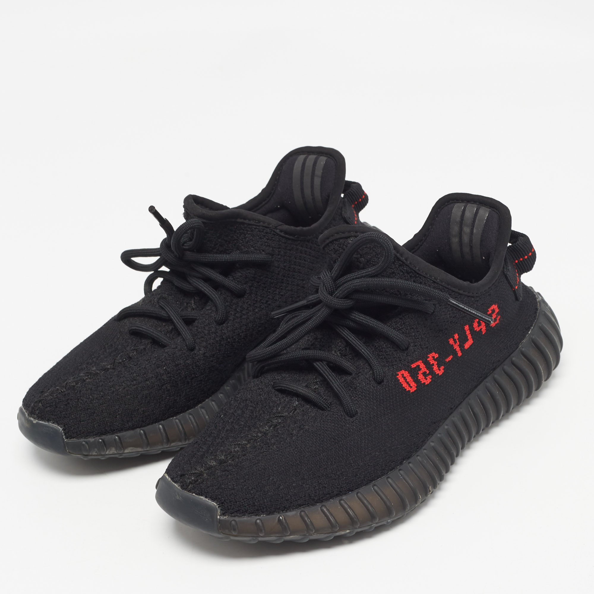 Yeezy X Adidas Black Knit Fabric Boost 350 V2 Black Red Sneakers 38 2/3