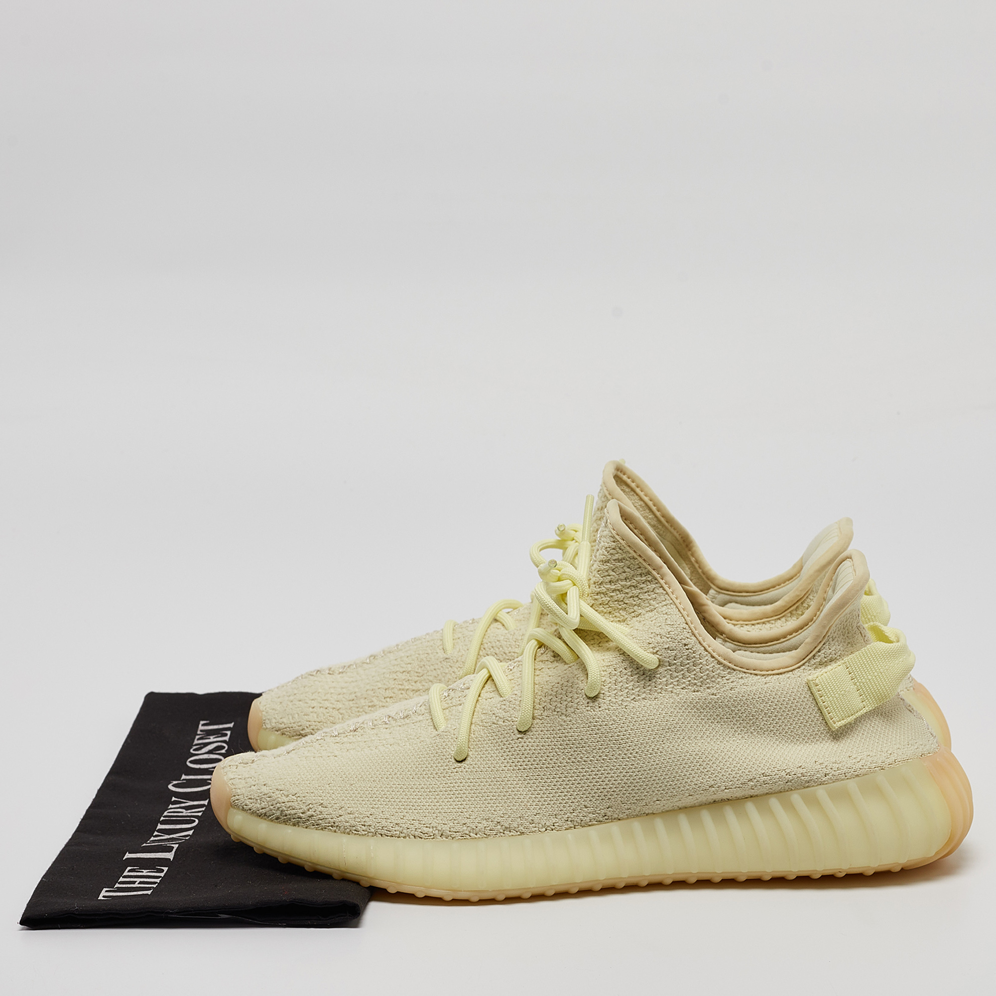 Yeezy X Adidas Light Yellow Knit Fabric Boost 350 V2 Butter Sneakers Size 46