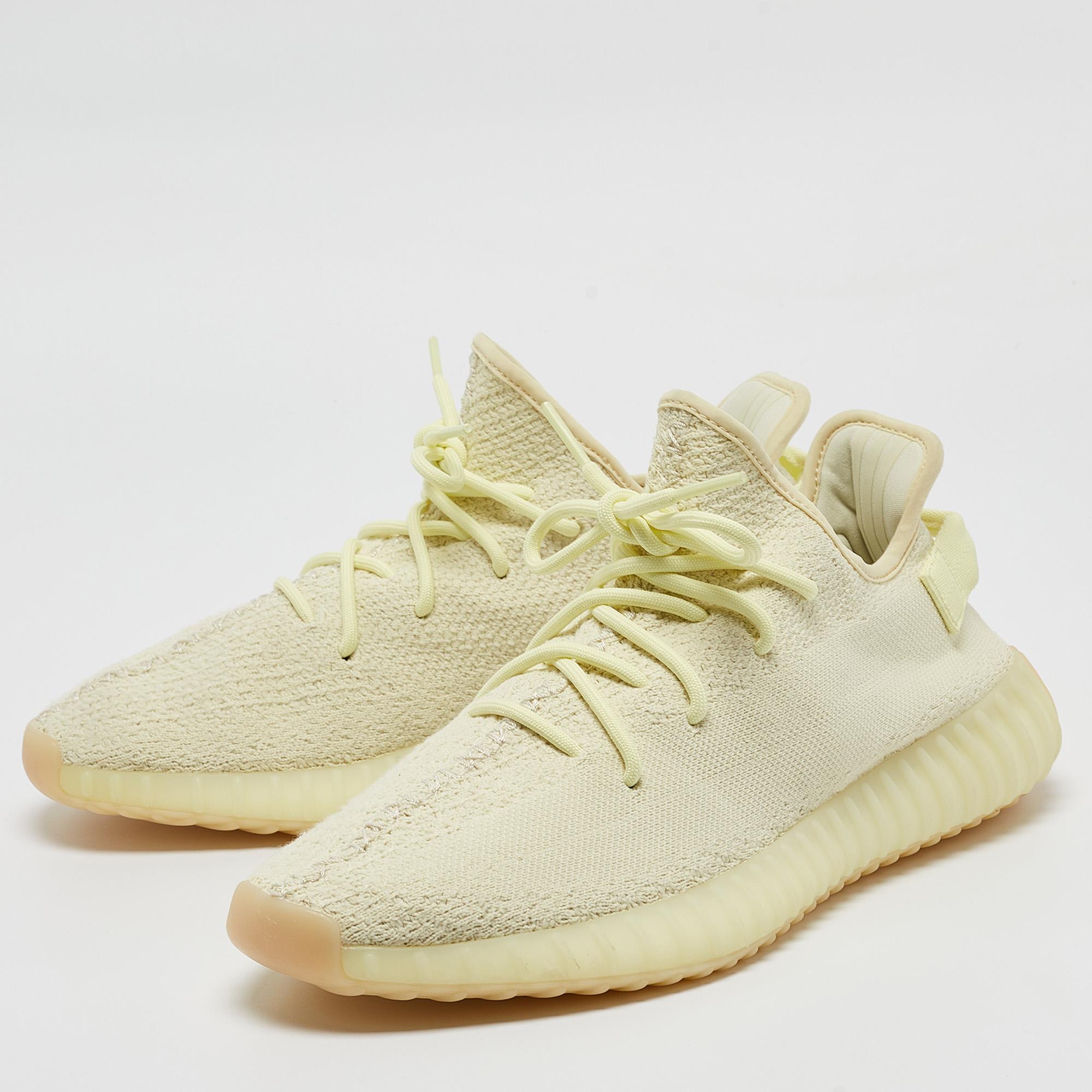 Yeezy X Adidas Light Yellow Knit Fabric Boost 350 V2 Butter Sneakers Size 46