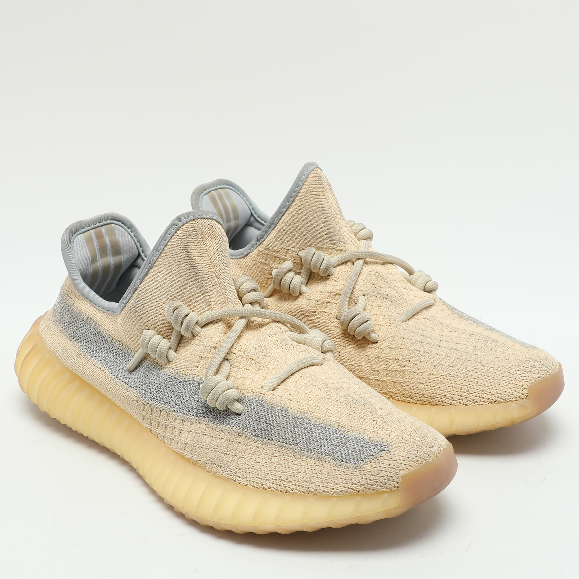 Yeezy X Adidas Beige/Blue Knit Fabric Boost 350 V2 'Linen' Low Top Sneakers 40 2/3