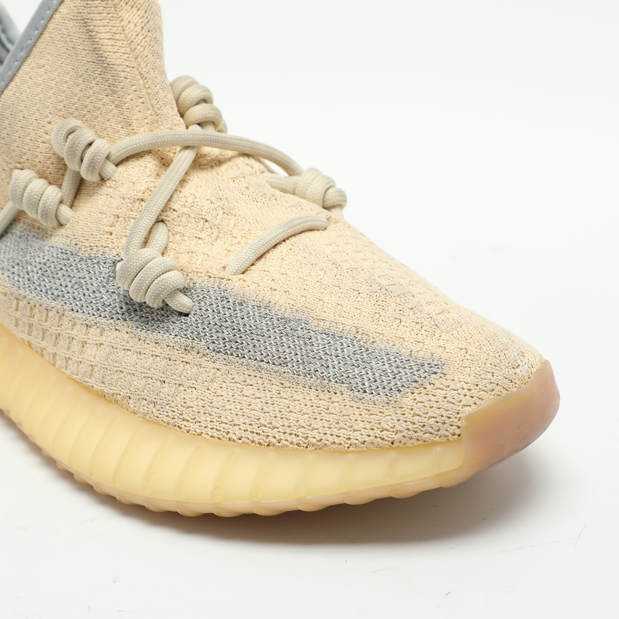 Yeezy X Adidas Beige/Blue Knit Fabric Boost 350 V2 'Linen' Low Top Sneakers 40 2/3