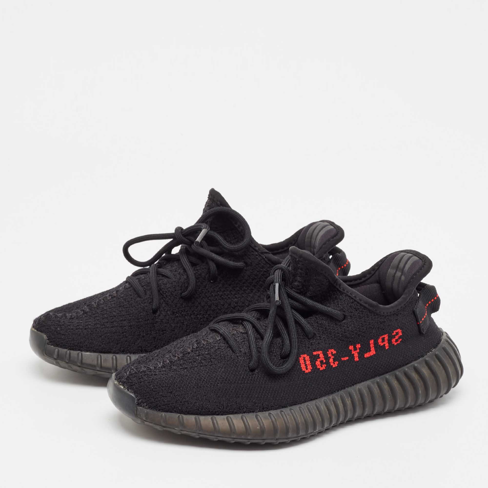 Yeezy X Adidas Black Knit Fabric Boost 350 V2 Bred Sneakers Size 38