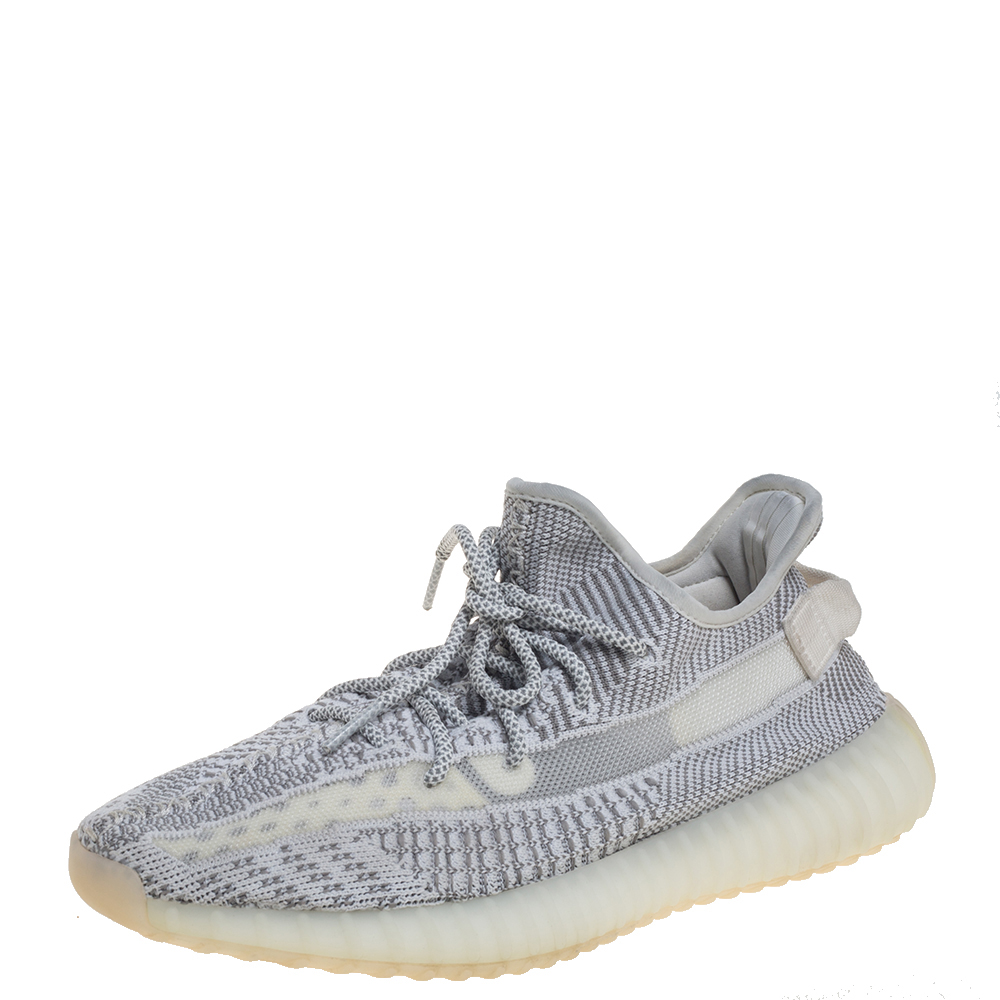 Yeezy x Adidas White/Grey Cotton Knit Boost 350 V2 Static Non Reflective Sneakers Size 44
