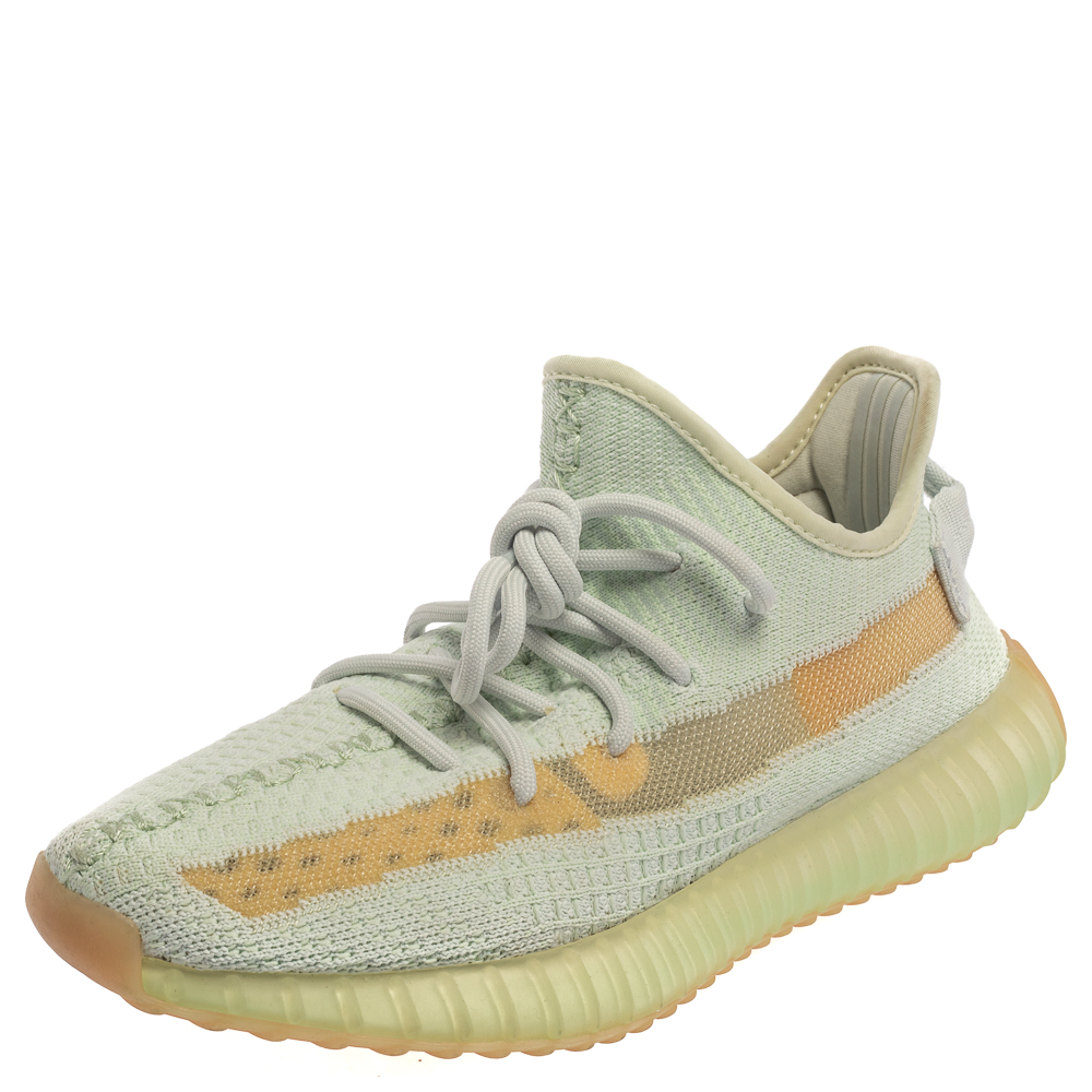 Yeezy x Adidas Light Green Knit Fabric Boost 350 V2 Hyperspace Sneakers Size 39 1/3