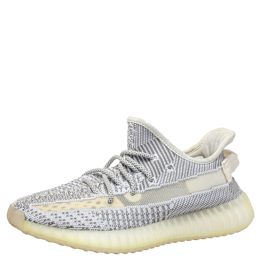 Yeezy x Adidas White/Grey Knit Fabric Boost 350 V2 Static Non-Reflective Sneakers Size 40.5