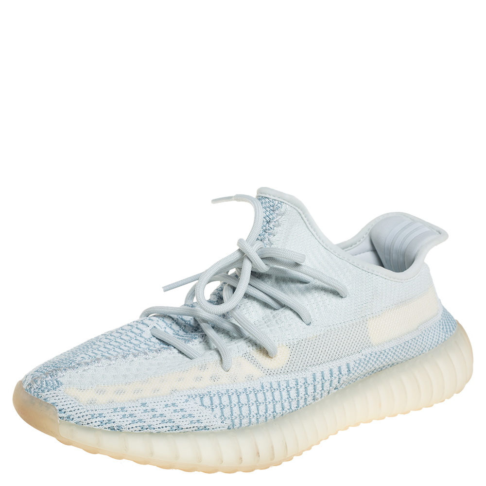 Yeezy x adidas Blue/White Knit Fabric Boost 350 V2 Cloud White Sneakers Size 43 1/3