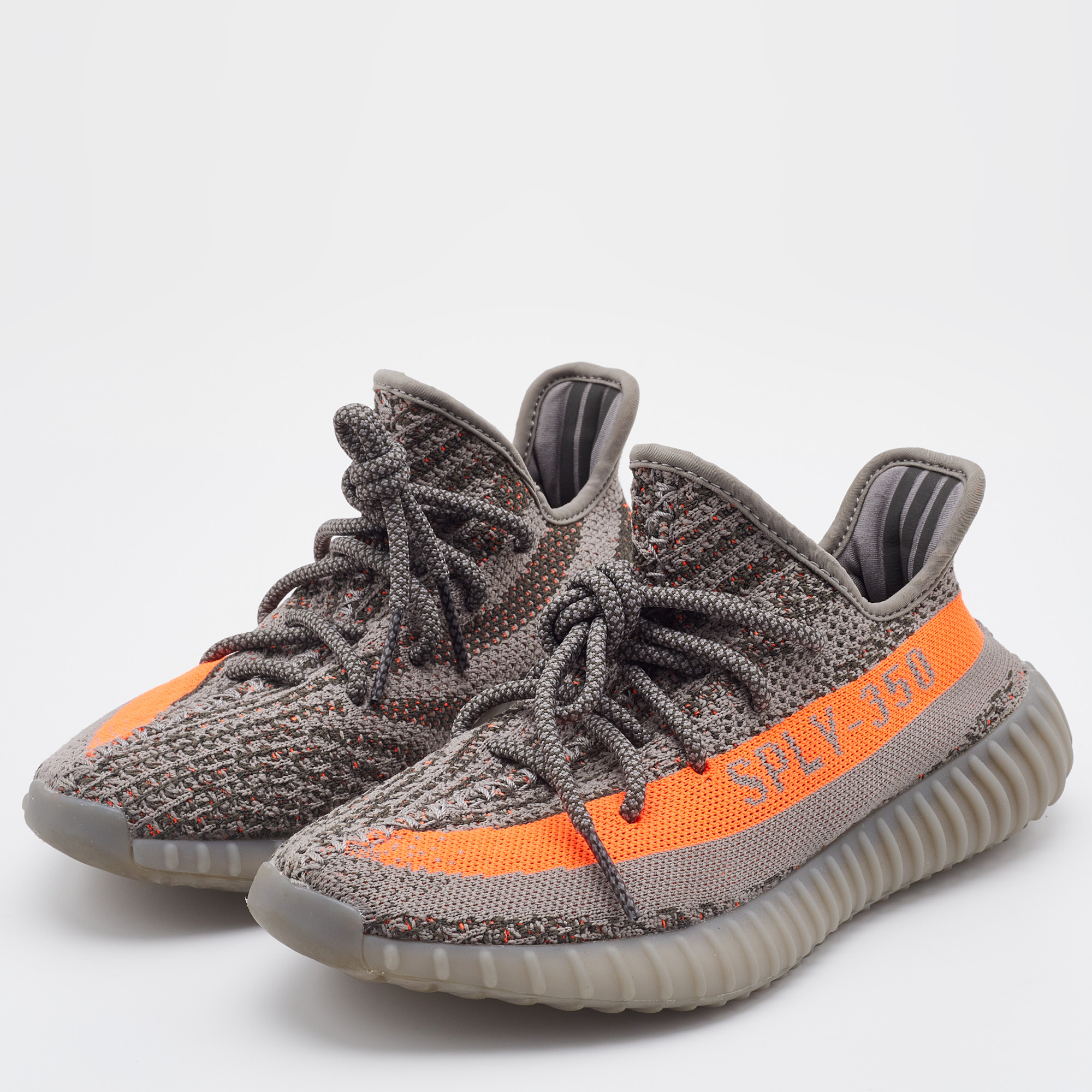 

Yeezy x Adidas Grey/Orange Knit Fabric Boost 350 V2 Beluga Low Top Sneakers Size  1/3
