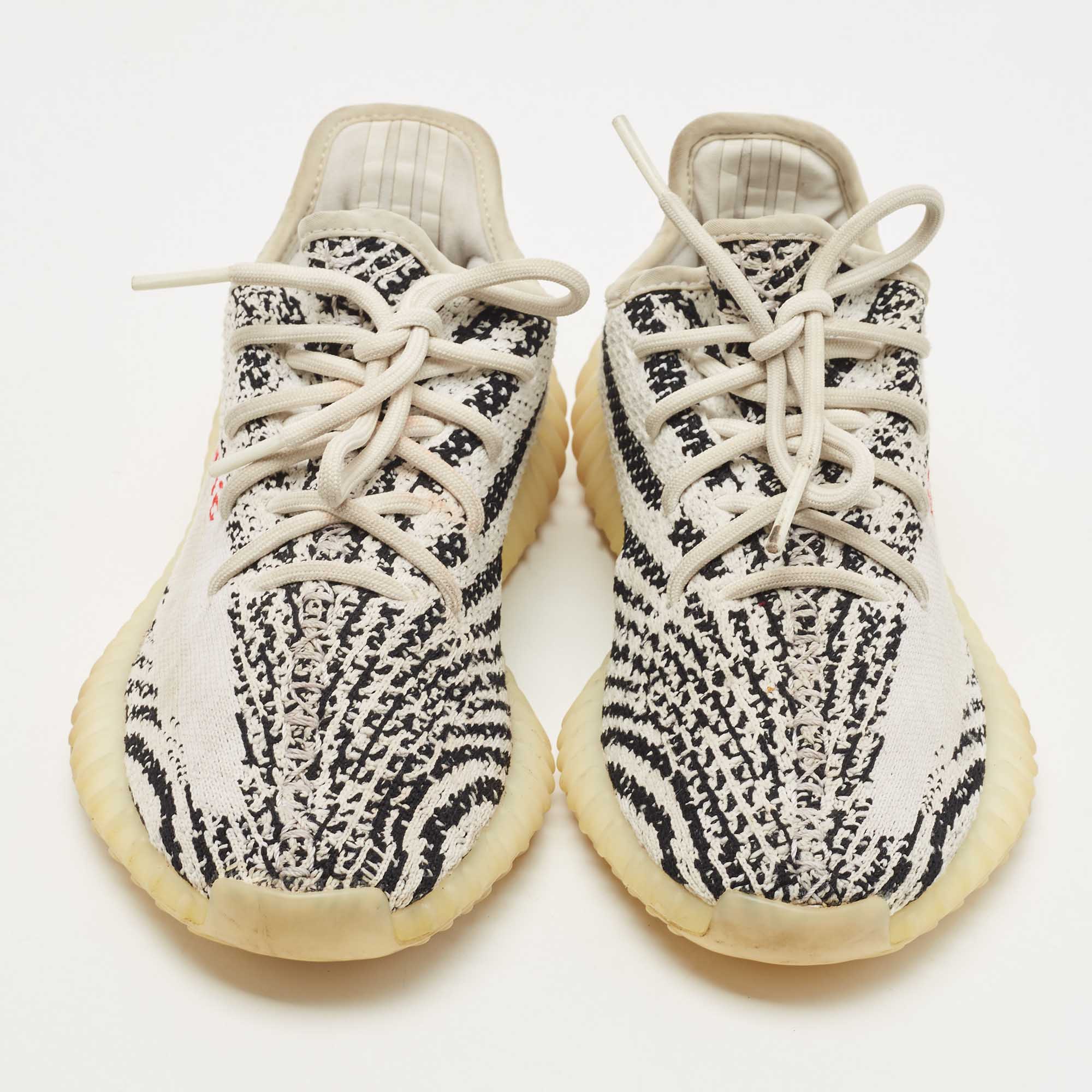 Yeezy X Adidas White/Black Knit Fabric Boost 350 V2 Zebra Sneakers Size 38