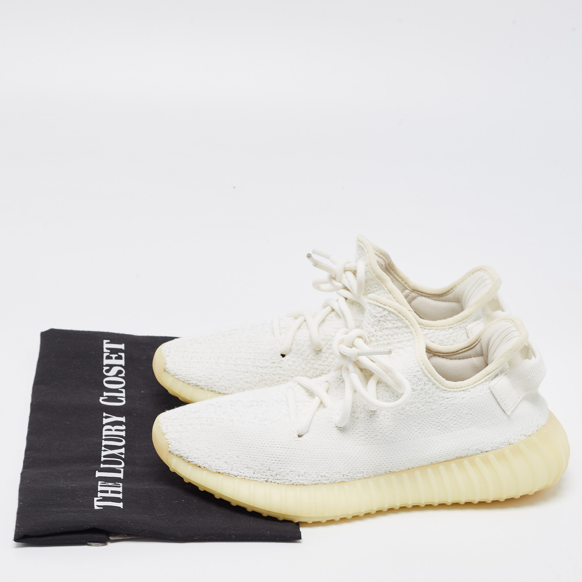 Yeezy X Adidas White Knit Fabric Boost 350 V2 Triple White Sneakers Size 38 2/3