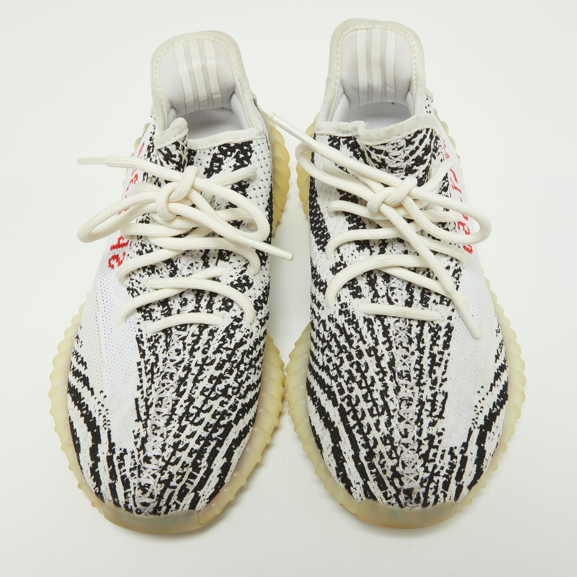 Yeezy X Adidas White/Black Knit Fabric Boost 350 V2 Zebra Sneakers Size 39 1/3