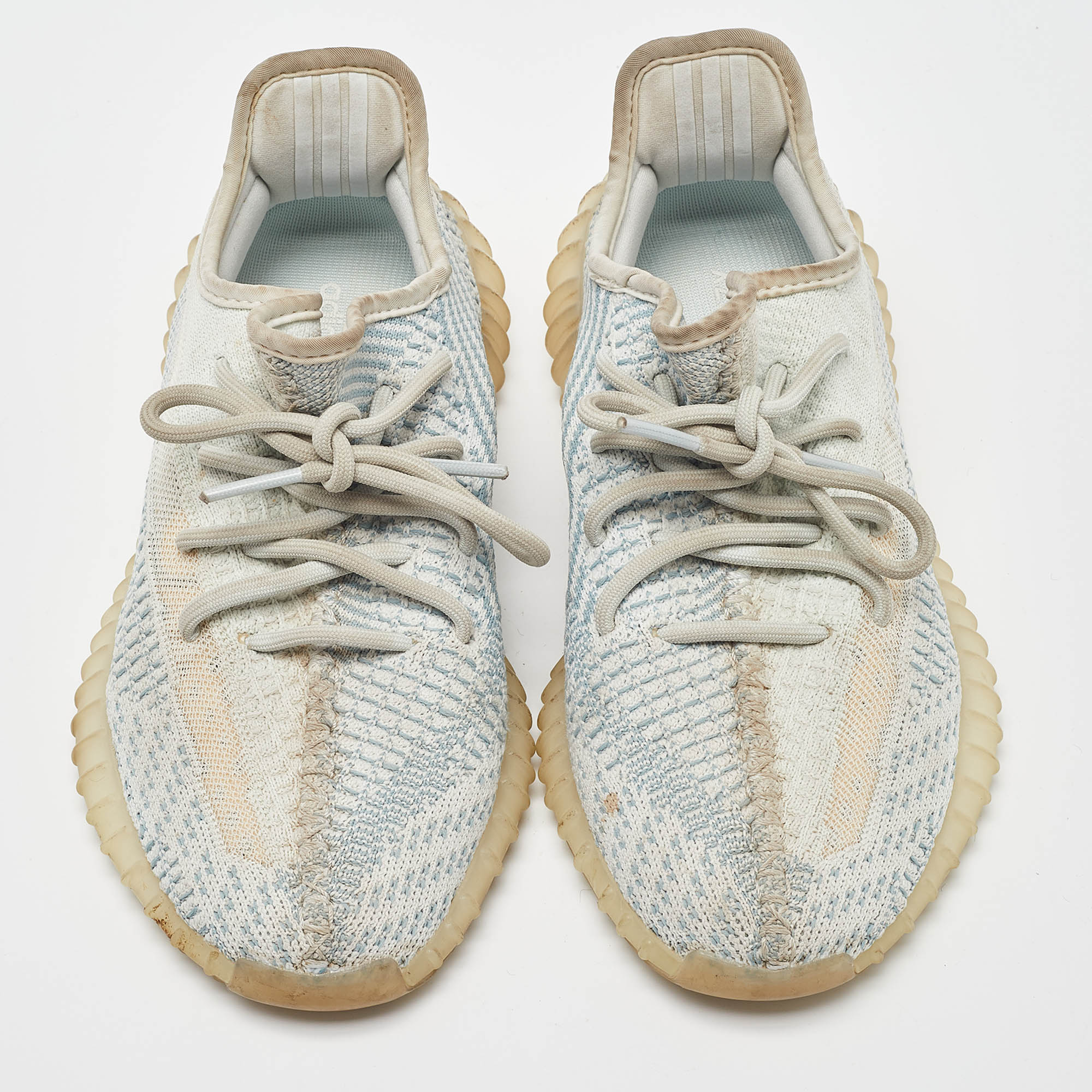 Yeezy X Adidas White/Green Knit Fabric Boost 350 V2 Cloud White Non Reflective Sneakers Size 38 2/3