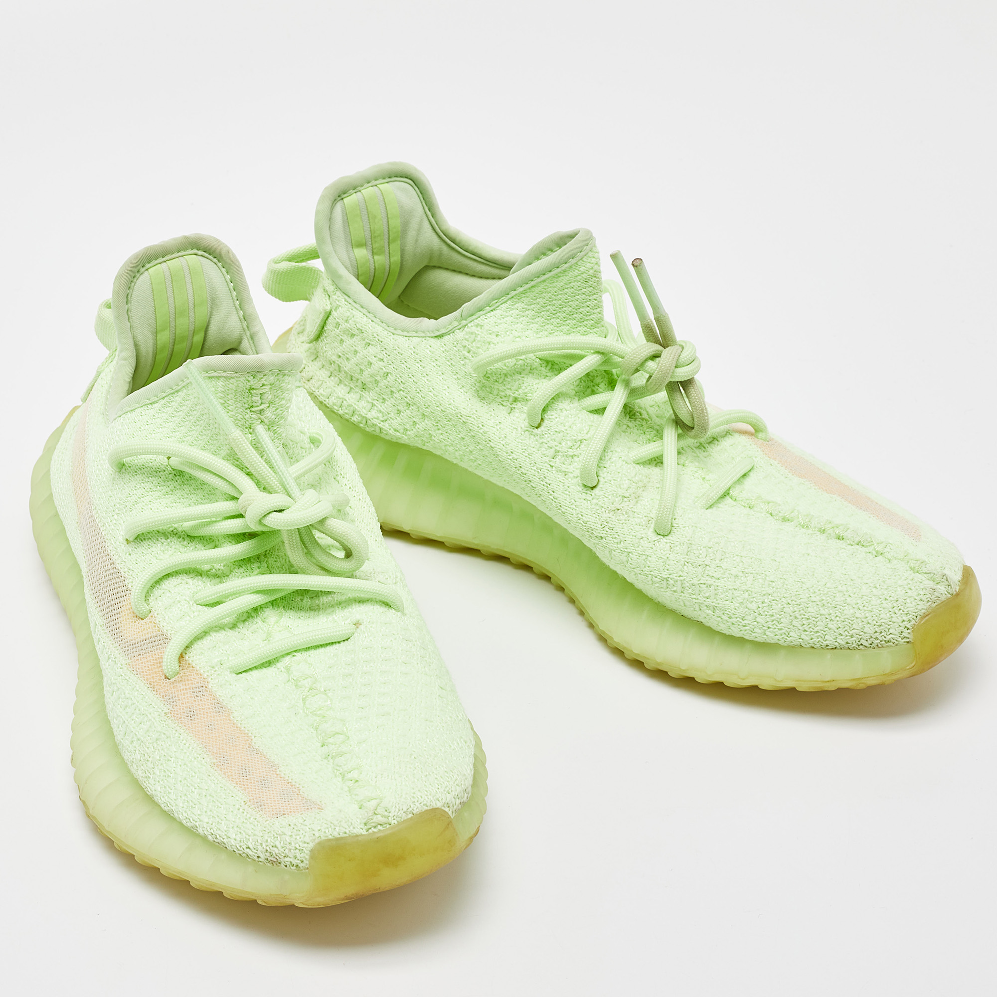 Yeezy X Adidas Green Knit Fabric Boost 350 V2 GID' Glow Sneakers Size 40 2/3