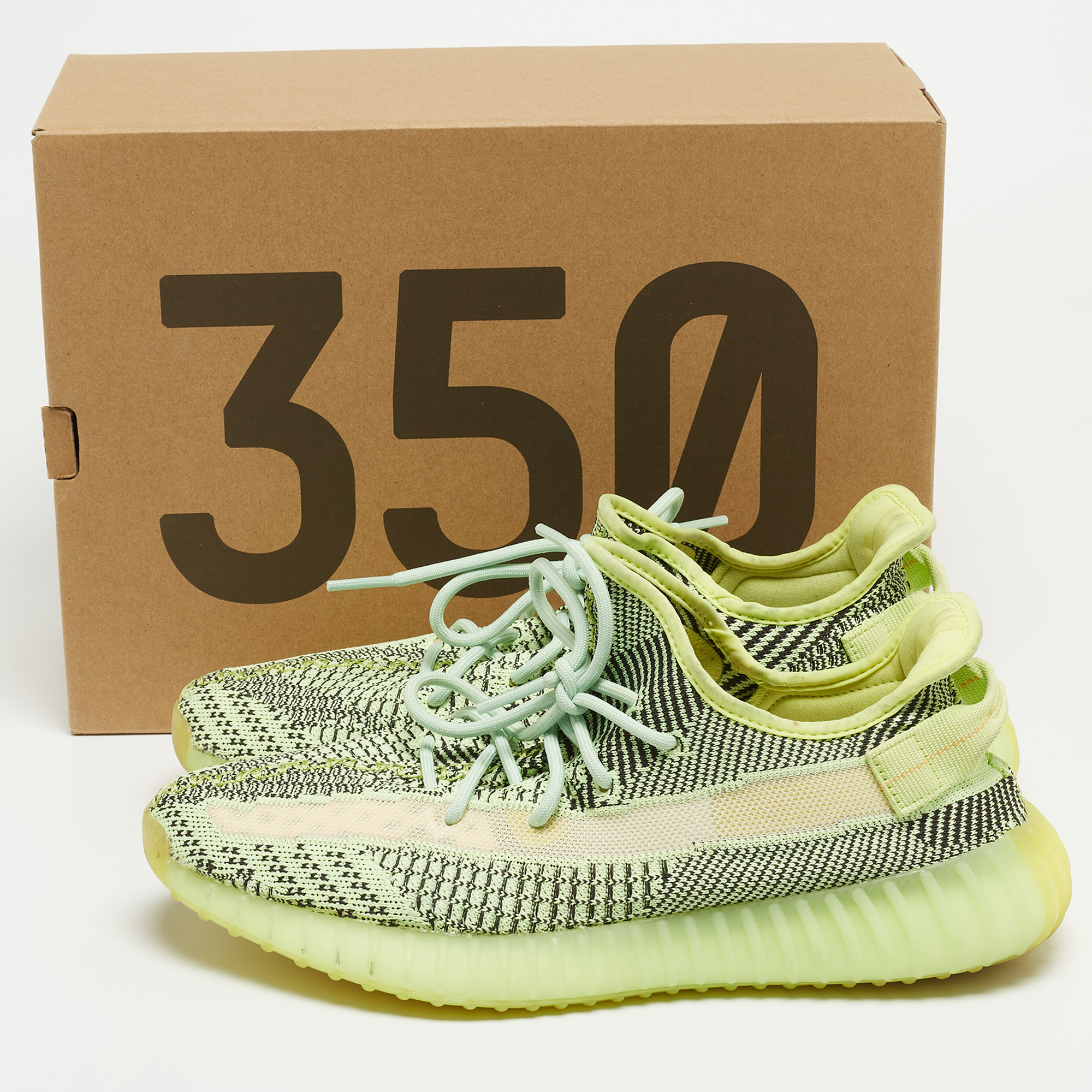 Yeezy X Adidas Neon Green Knit Fabric Boost 350 V2 Yeezreel (Non Reflective) Sneakers Size 44 2/3