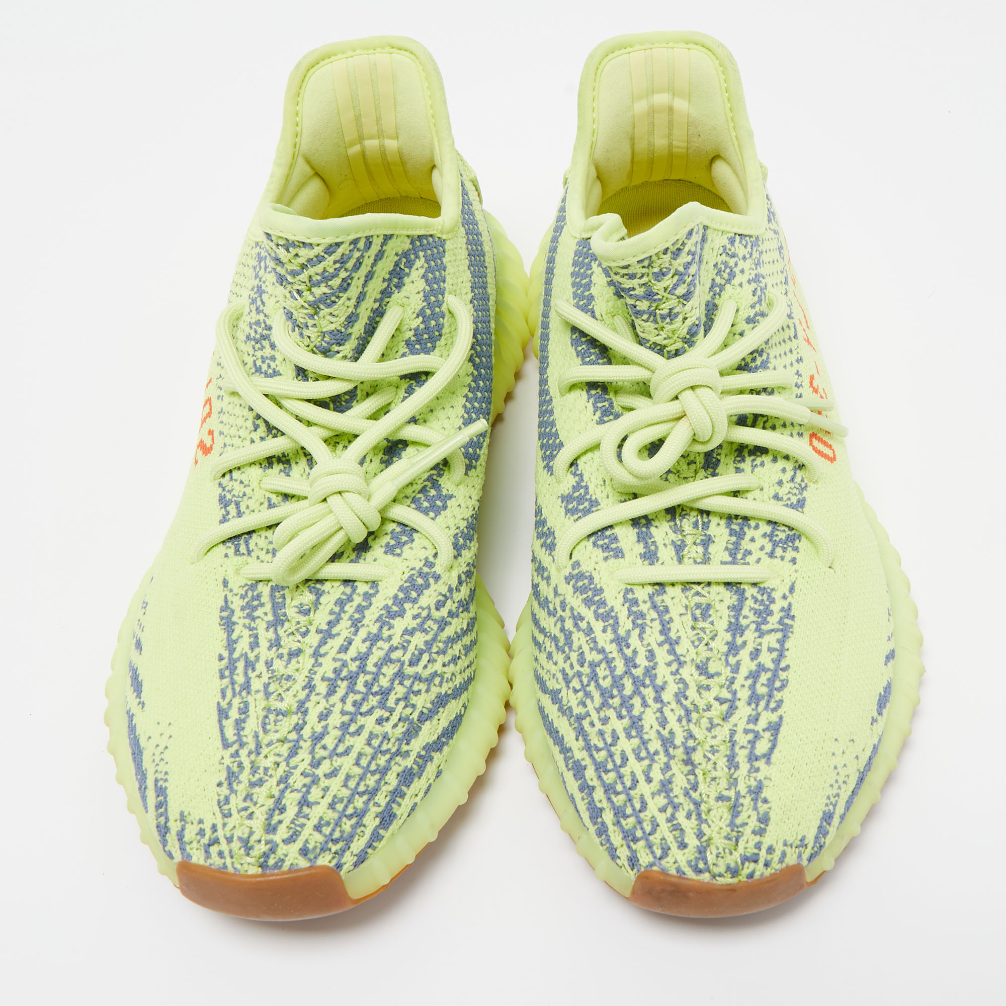 Yeezy X Adidas Neon Yellow/Blue Knit Fabric Boost 350 V2 Semi Frozen Yellow Sneakers Size 44