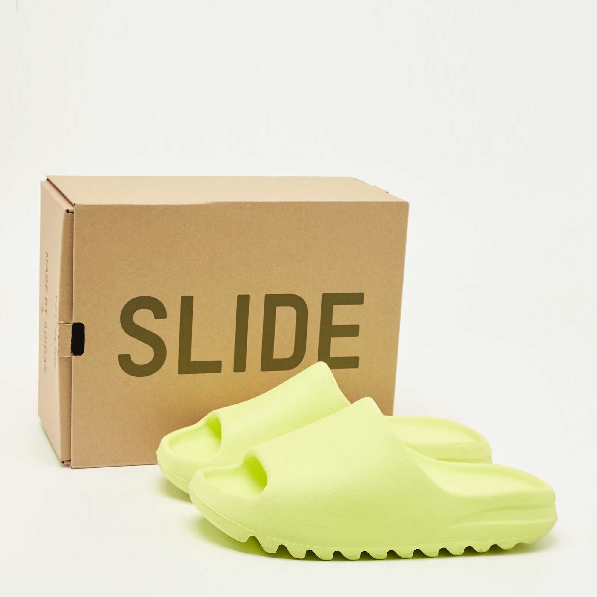 Yeezy X Adidas Neon Green Rubber Glow Green Slides Size 44 1/2