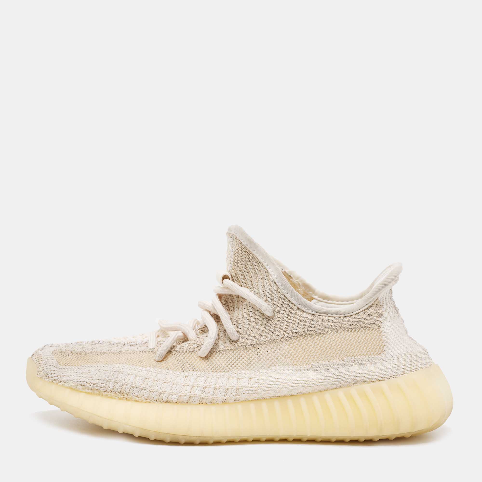 Yeezy Adidas Cream/White Knit Fabric 350 V2 Natural Sneakers 39 1/3