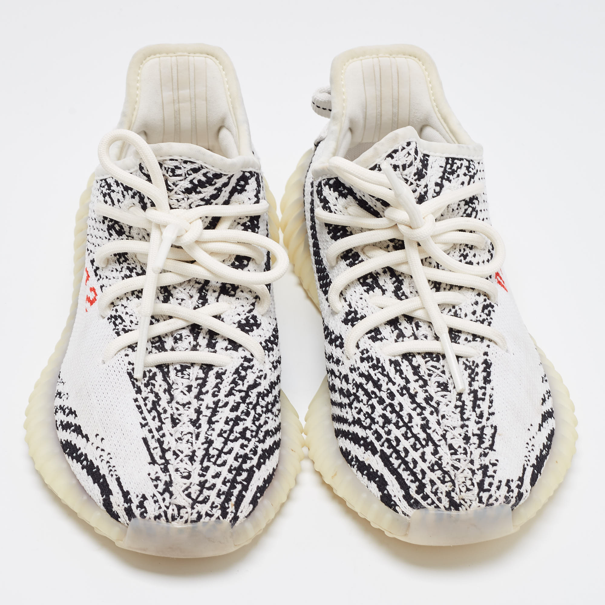 Adidas X Yeezy White/Black Knit Fabric Boost 350 V2 'Zebra' Sneakers Size 37 1/3