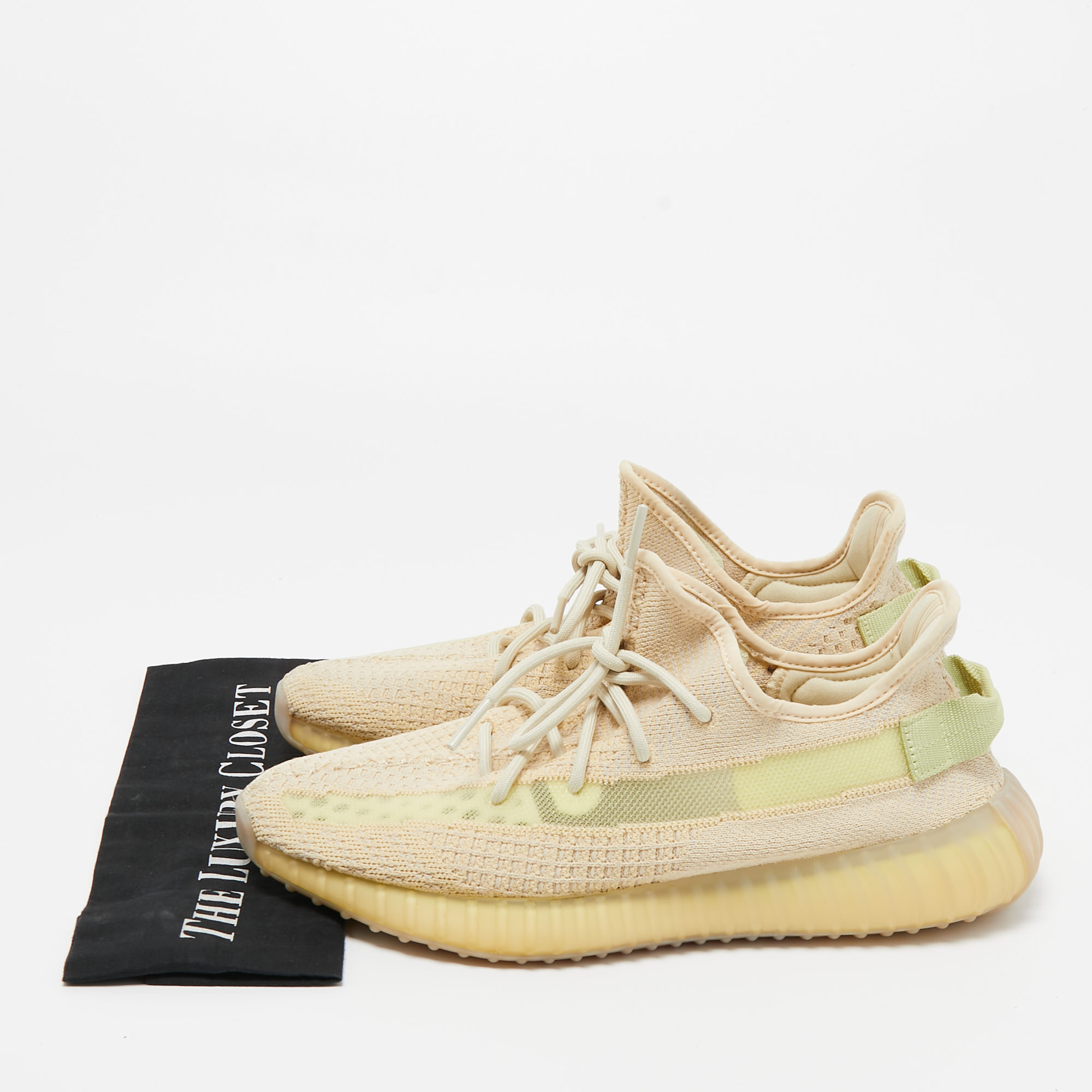 Yeezy X Adidas Cream Knit Fabric Boost 350 V2-Flax Sneakers Size 44 2/3