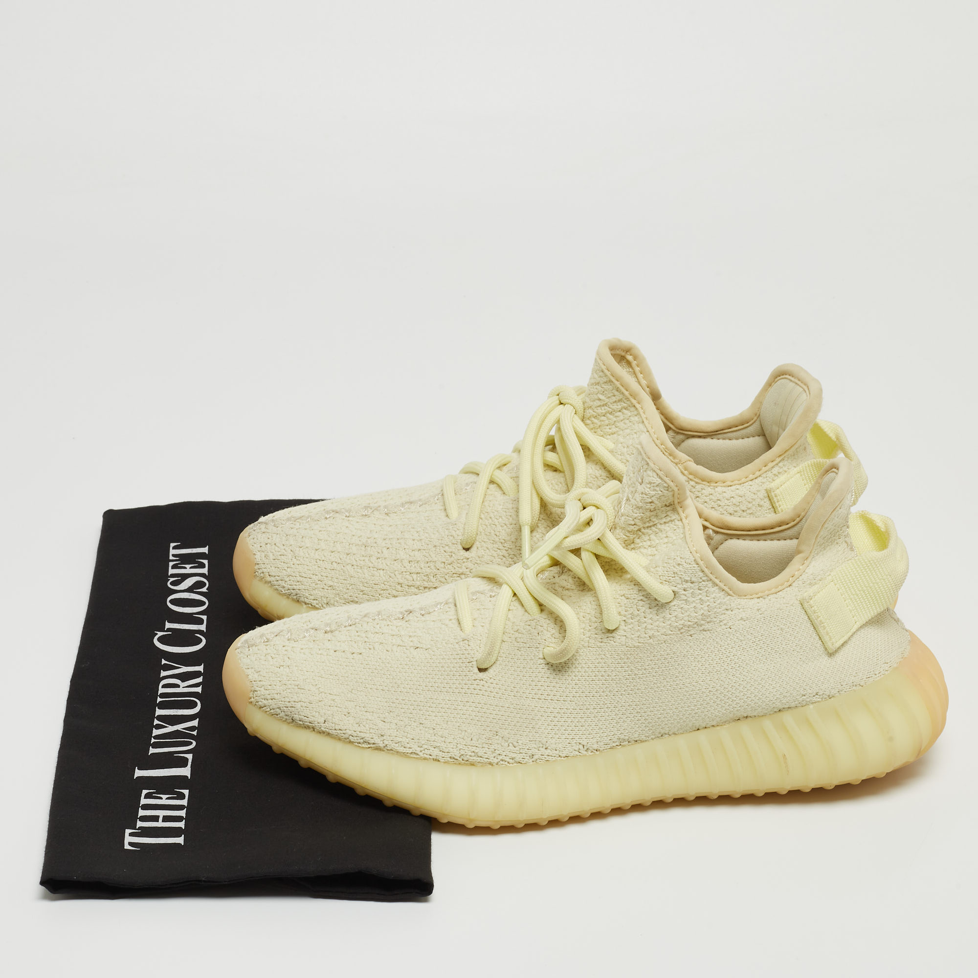 Yeezy X Adidas Light Yellow Knit Fabric Boost 350 V2 Butter Sneakers Size 39 1/3