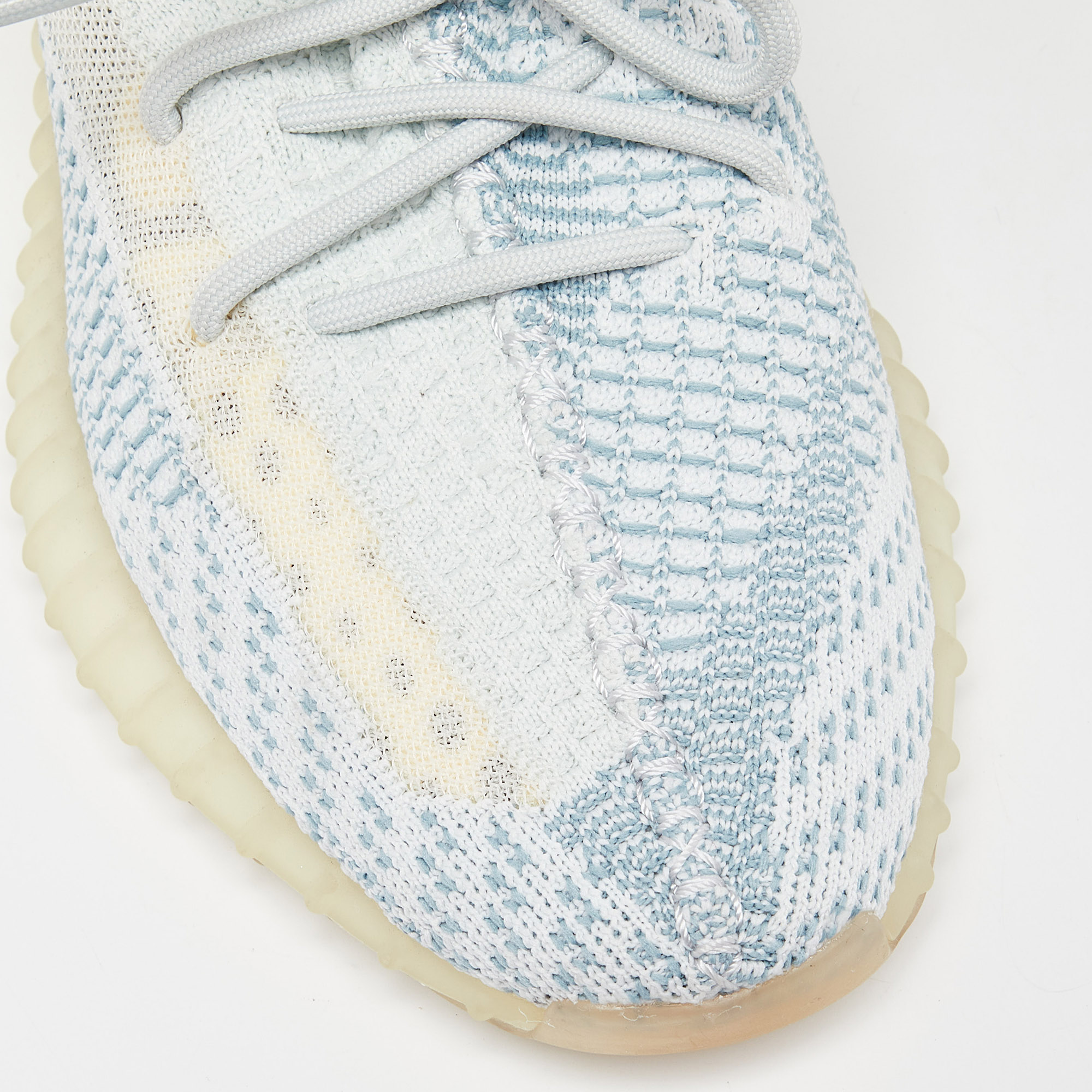 Yeezy X Adidas Pale Green Knit Fabric Boost 350 V2 Cloud White Non Reflective Sneakers Size 42 2/3