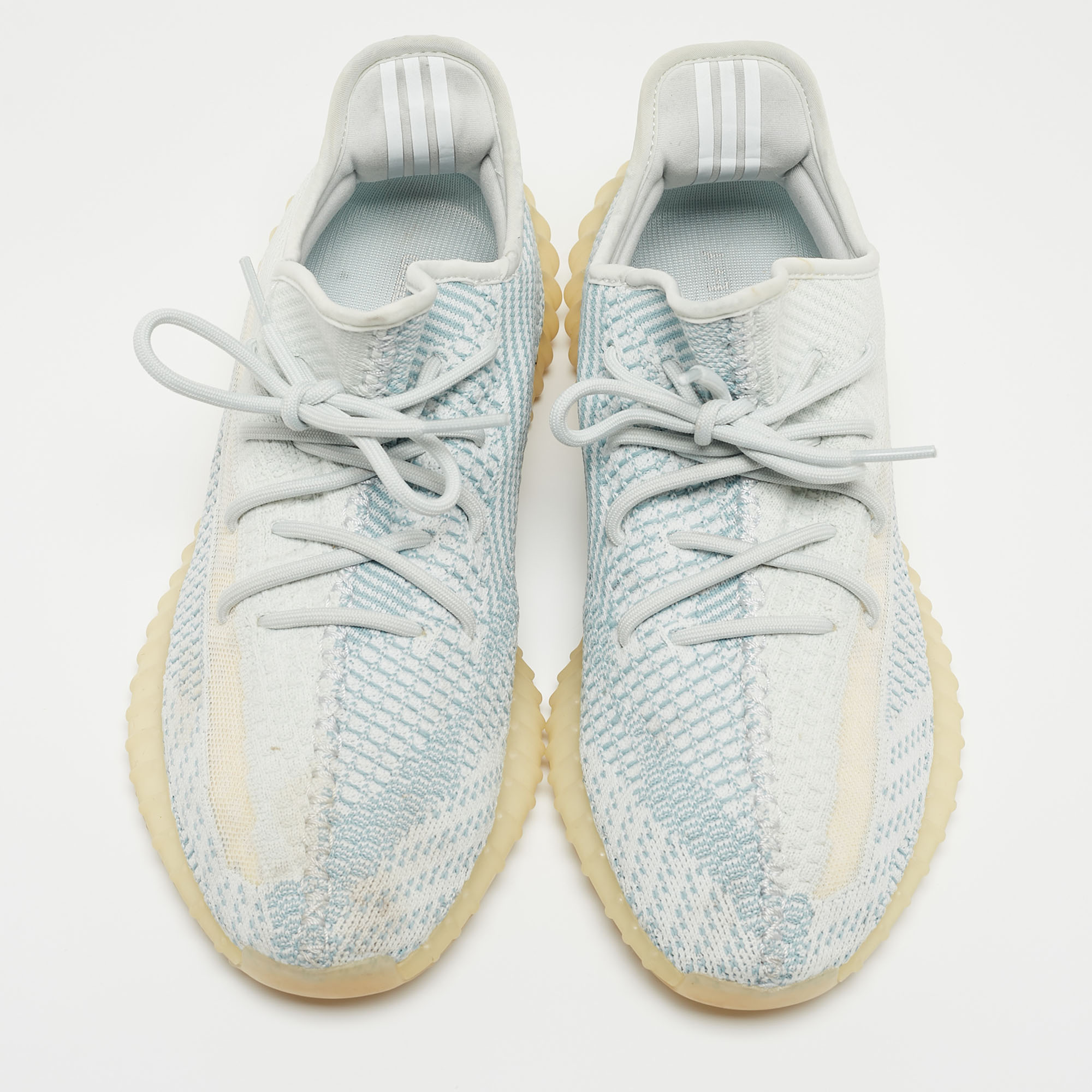 Yeezy X Adidas Blue/White Knit Fabric Boost 350 V2 Cloud White Non Reflective Sneakers Size 45 1/3