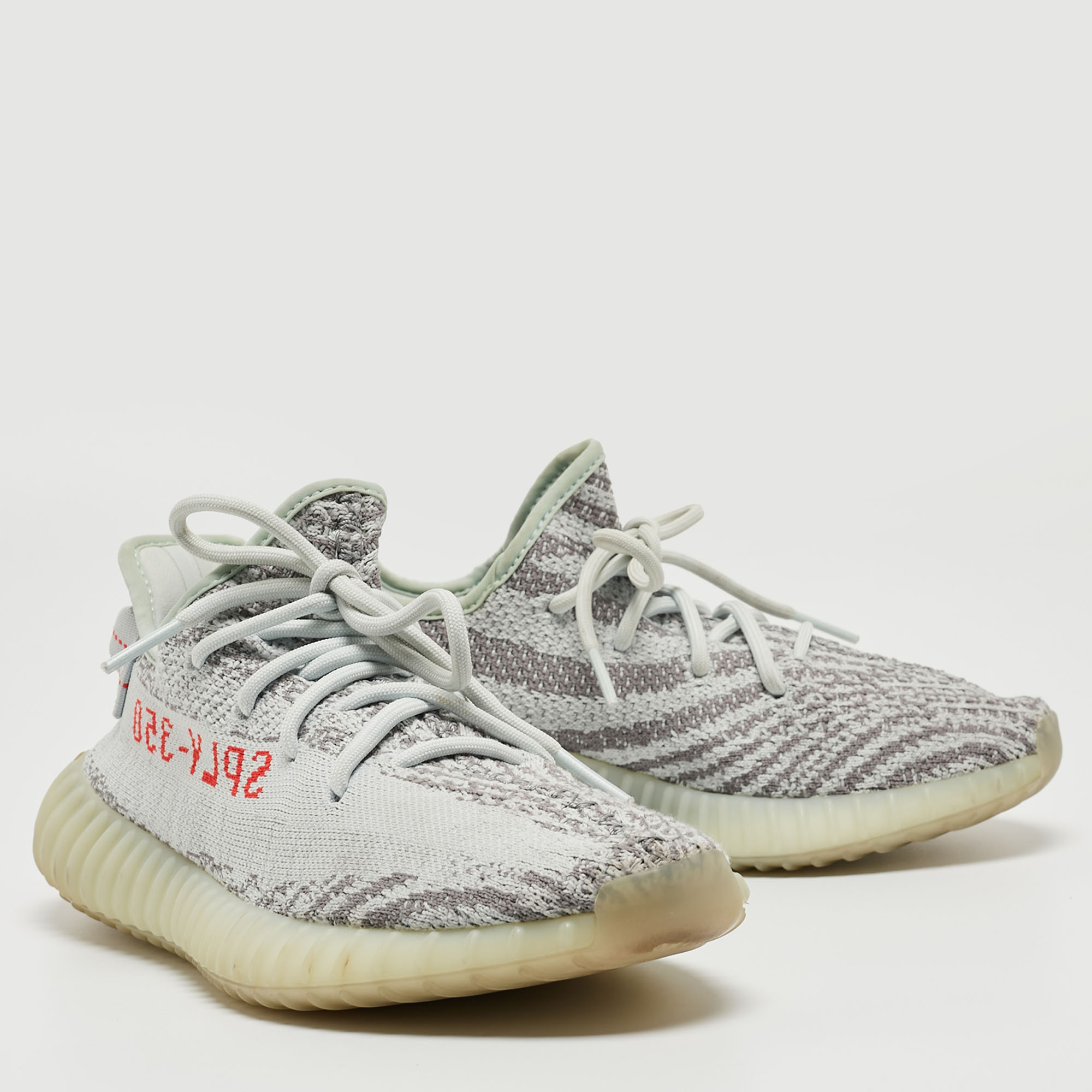 Yeezy X Adidas Grey Knit Fabric Boost 350 V2 Blue Tint Sneakers Size 40 2/3