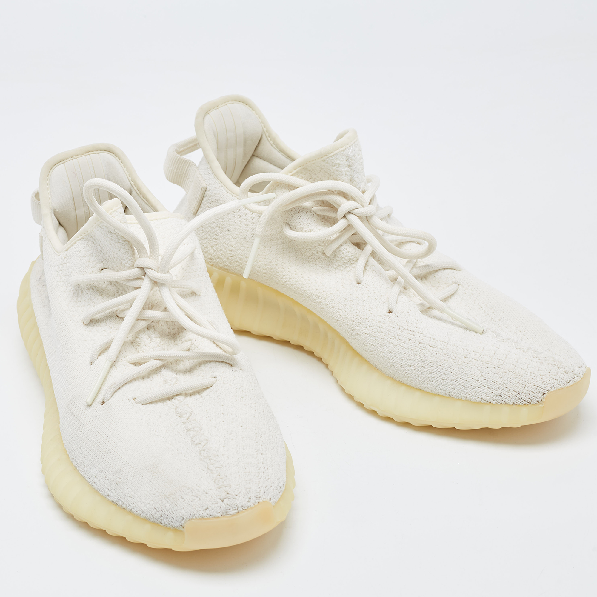 Yeezy X Adidas White Knit Fabric Boost 350 V2 Cream Sneakers Size 46