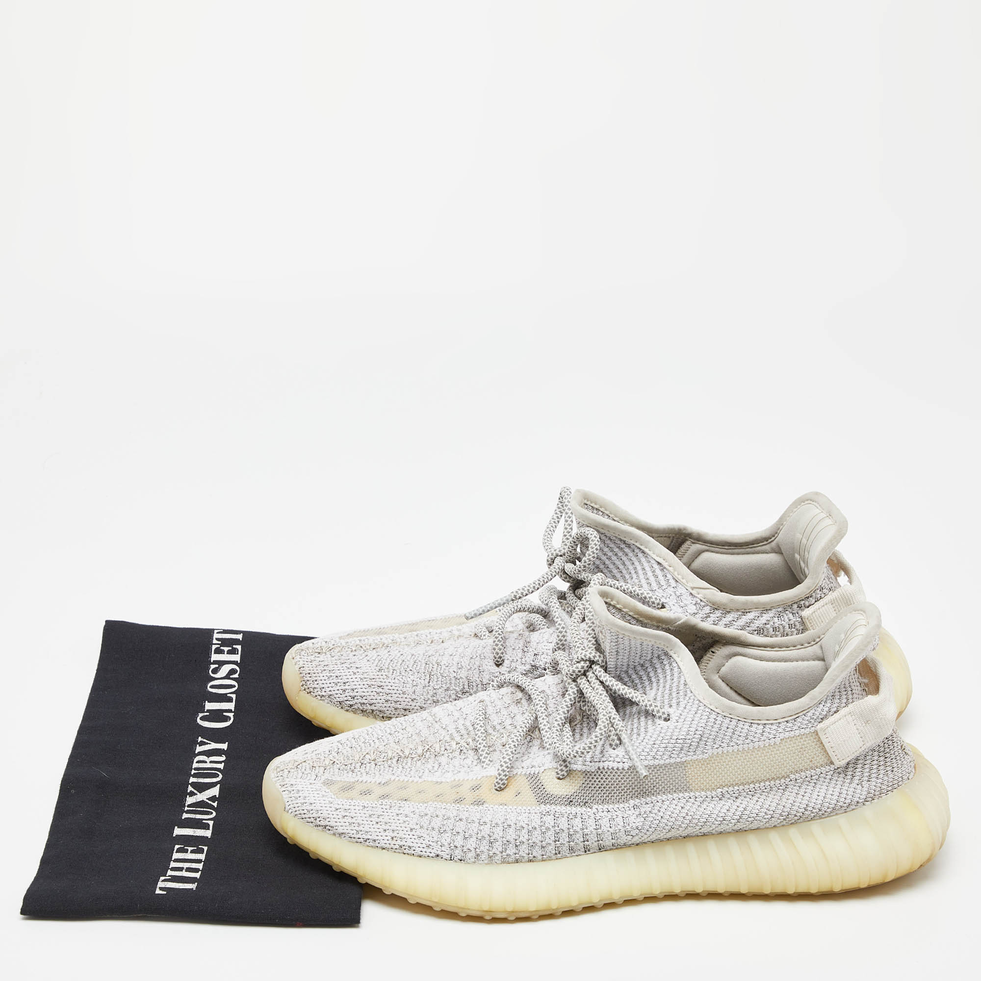 Yeezy X Adidas White/Grey Knit Fabric Boost 350 V2 Static Reflective Sneakers Size 46