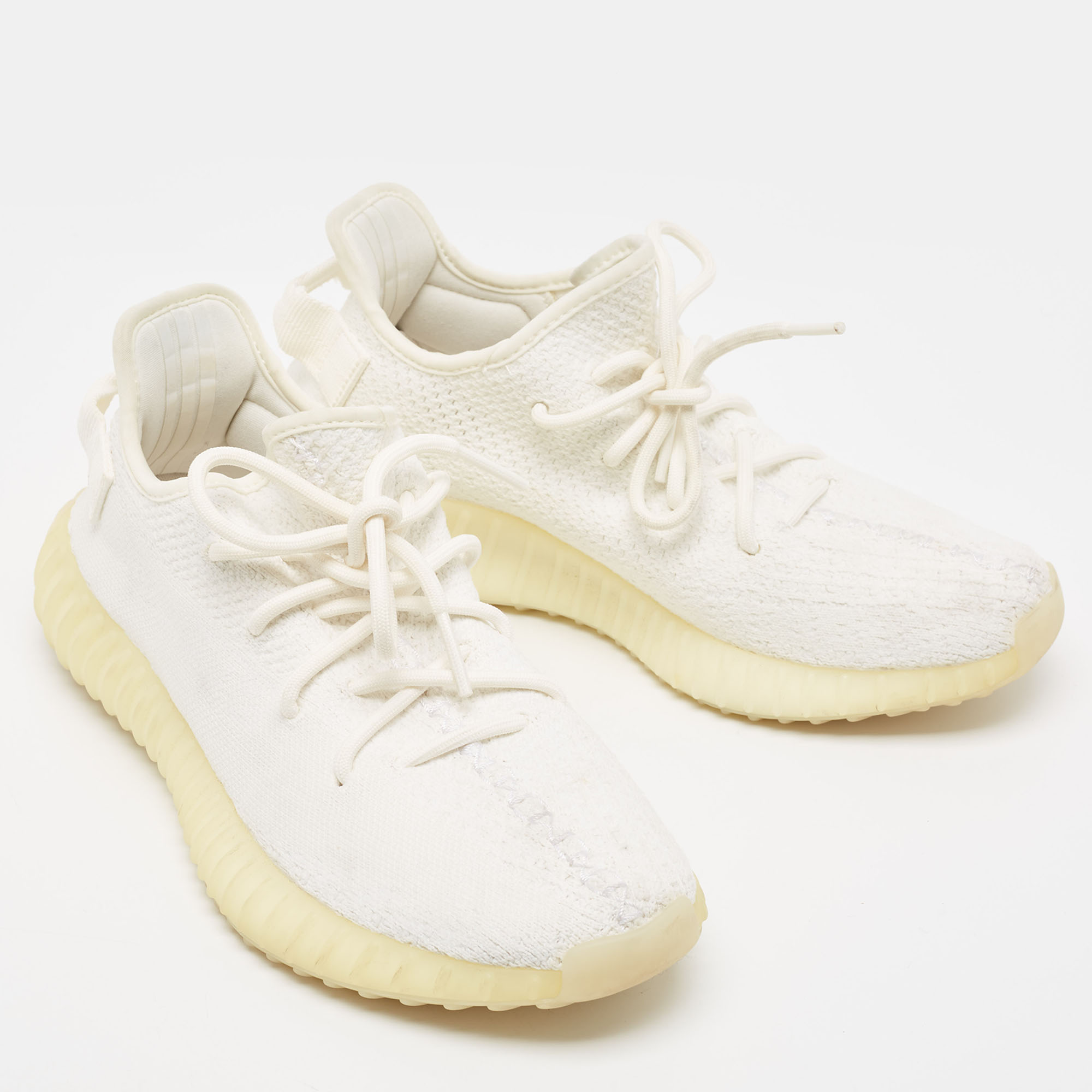 Yeezy X Adidas White Knit Fabric Boost 350 V2 Cream White Sneakers Size 40 2/3