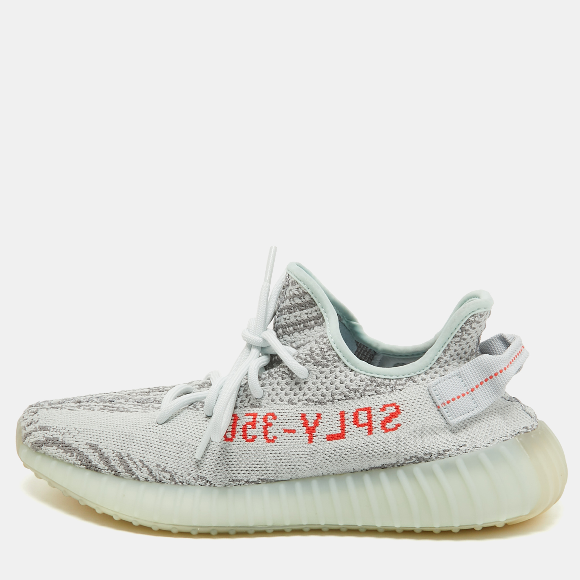 Yeezy X Adidas Grey Knit Fabric Boost 350 V2 Blue Tint Sneakers Size 42 2/3