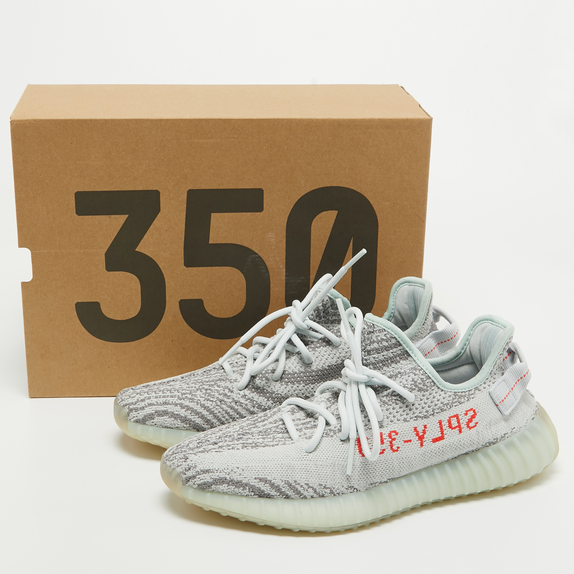 Yeezy X Adidas Grey Knit Fabric Boost 350 V2 Blue Tint Sneakers Size 42 2/3