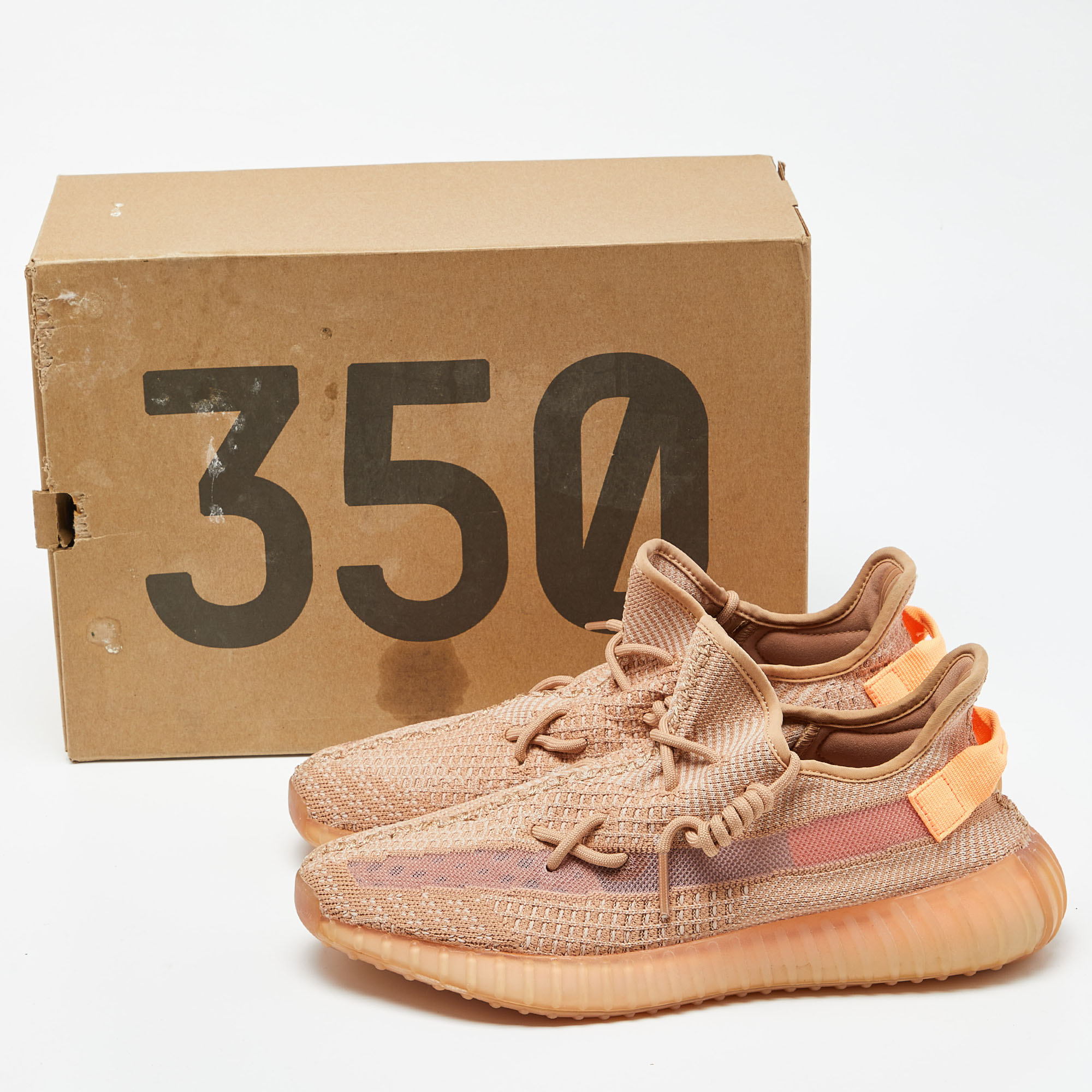 Yeezy X Adidas Orange Knit Fabric Boost 350 V2 Clay Sneakers Size 46